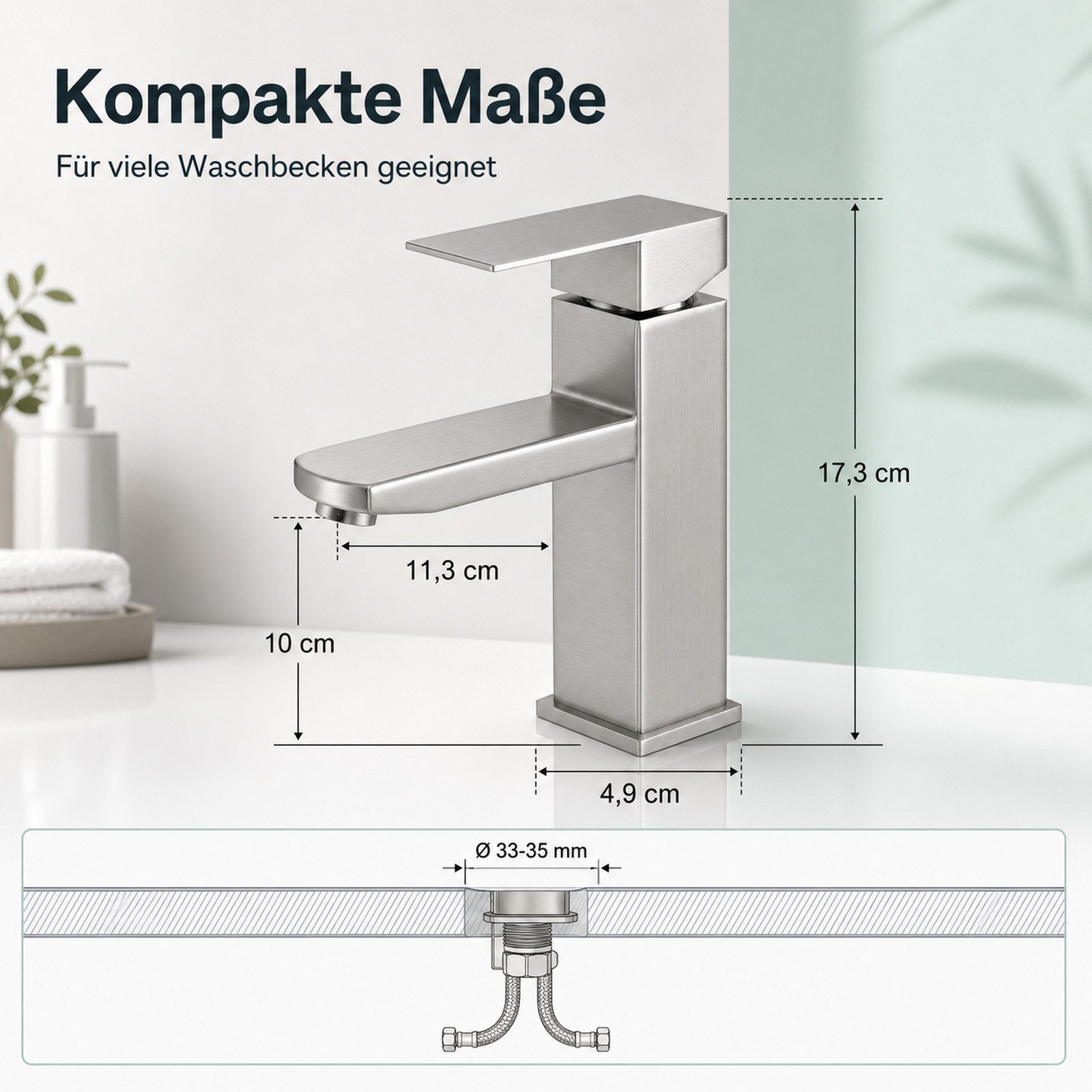 Ledklang Waschtischarmatur Spülbecken Silber/Schwarz Hochdruck Mischbatterie Hochdruck-Armatur aus Edelstahl für Waschbecken & Bad – Bild 3 von 5