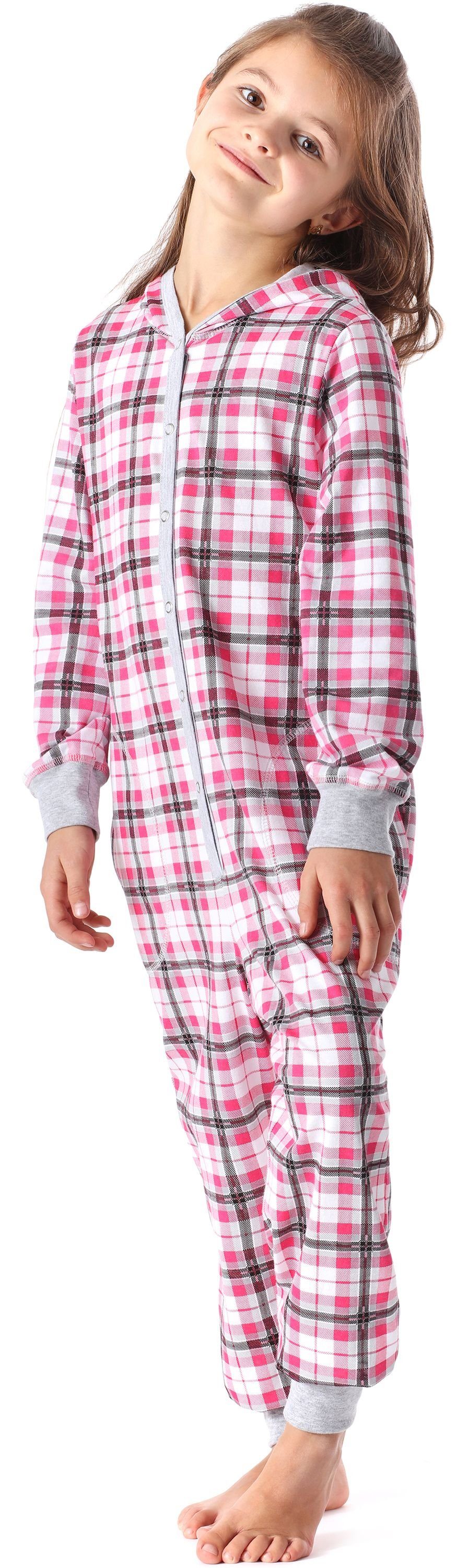 Mädchen mit Merry Kapuze Schlafanzug Kariert Rosa Style Schlafoverall MS10-223