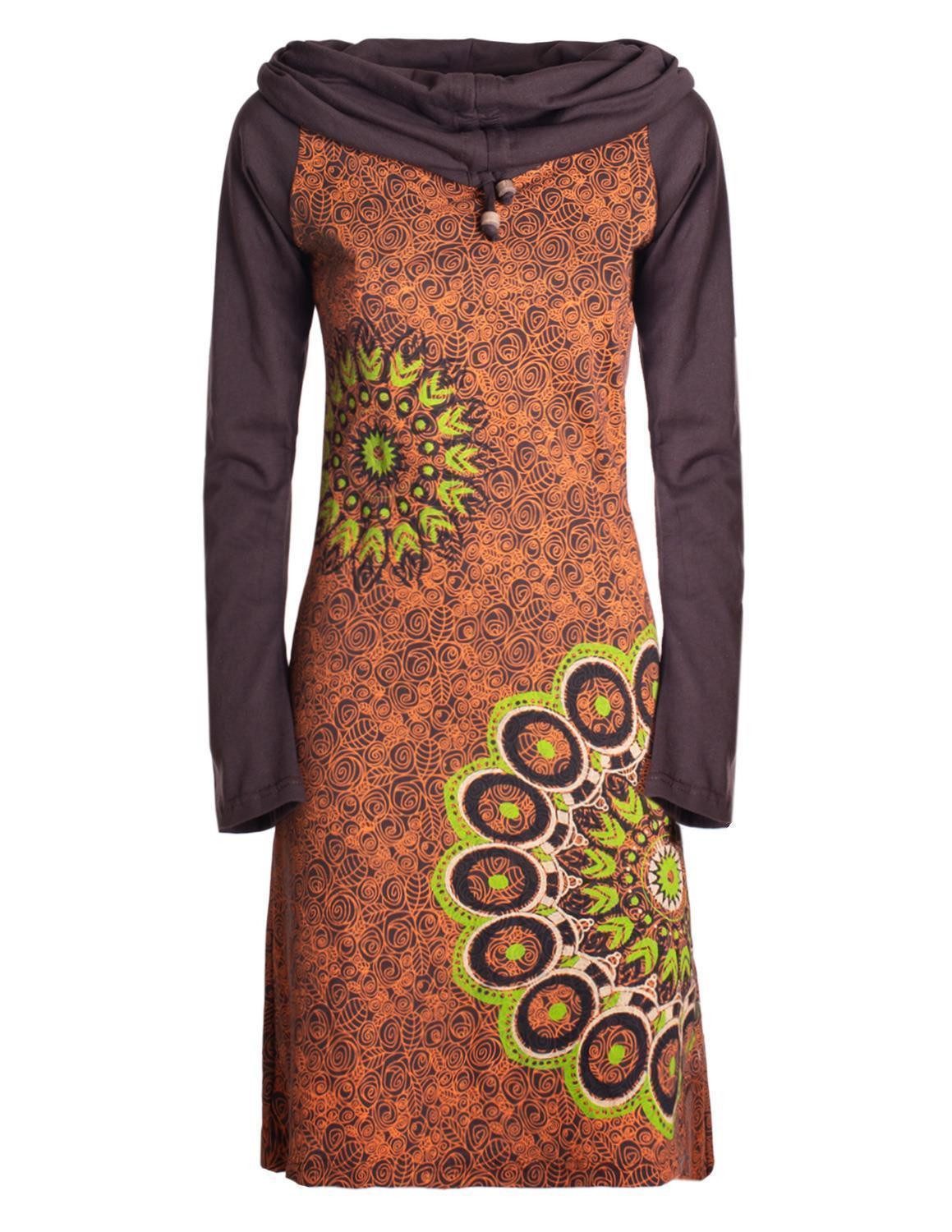 Vishes Tunikakleid Damen Mandala-Kleid Langarm-Shirtkleid Schal-Kragen günstig online kaufen