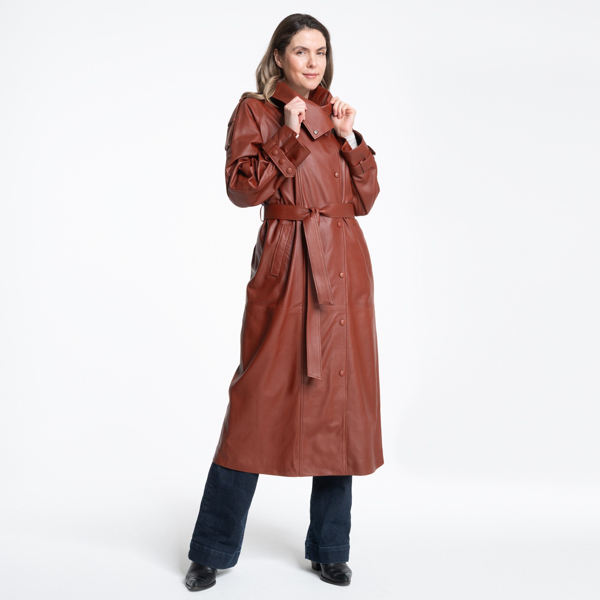 Mouflon Lederjacke Angel Echtleder-Mantel mit modischem Designerkragen