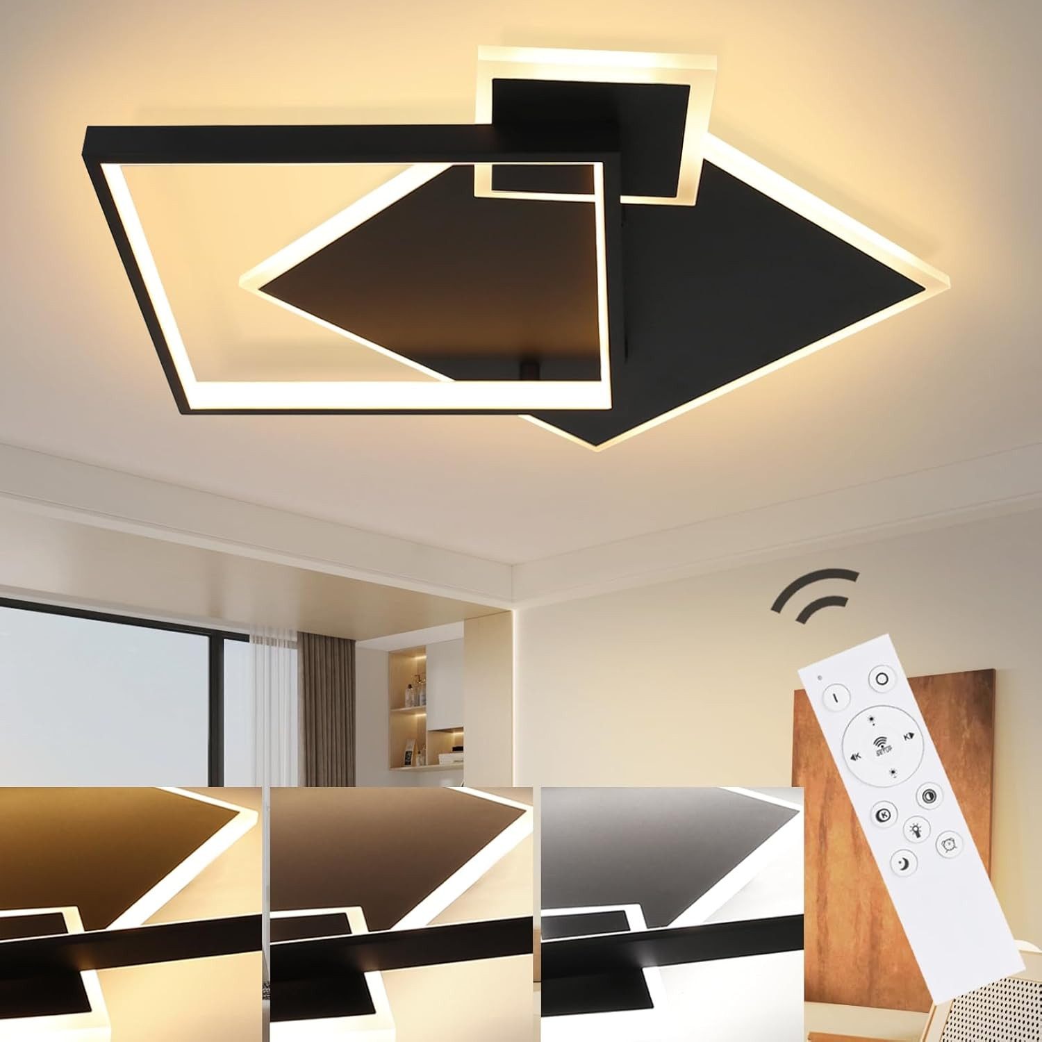 ZMH LED Deckenleuchte Modern Design Wohnzimmerlampe mit Fernbedienung Metall, LED fest integriert, Tageslichtweiß, 50W
