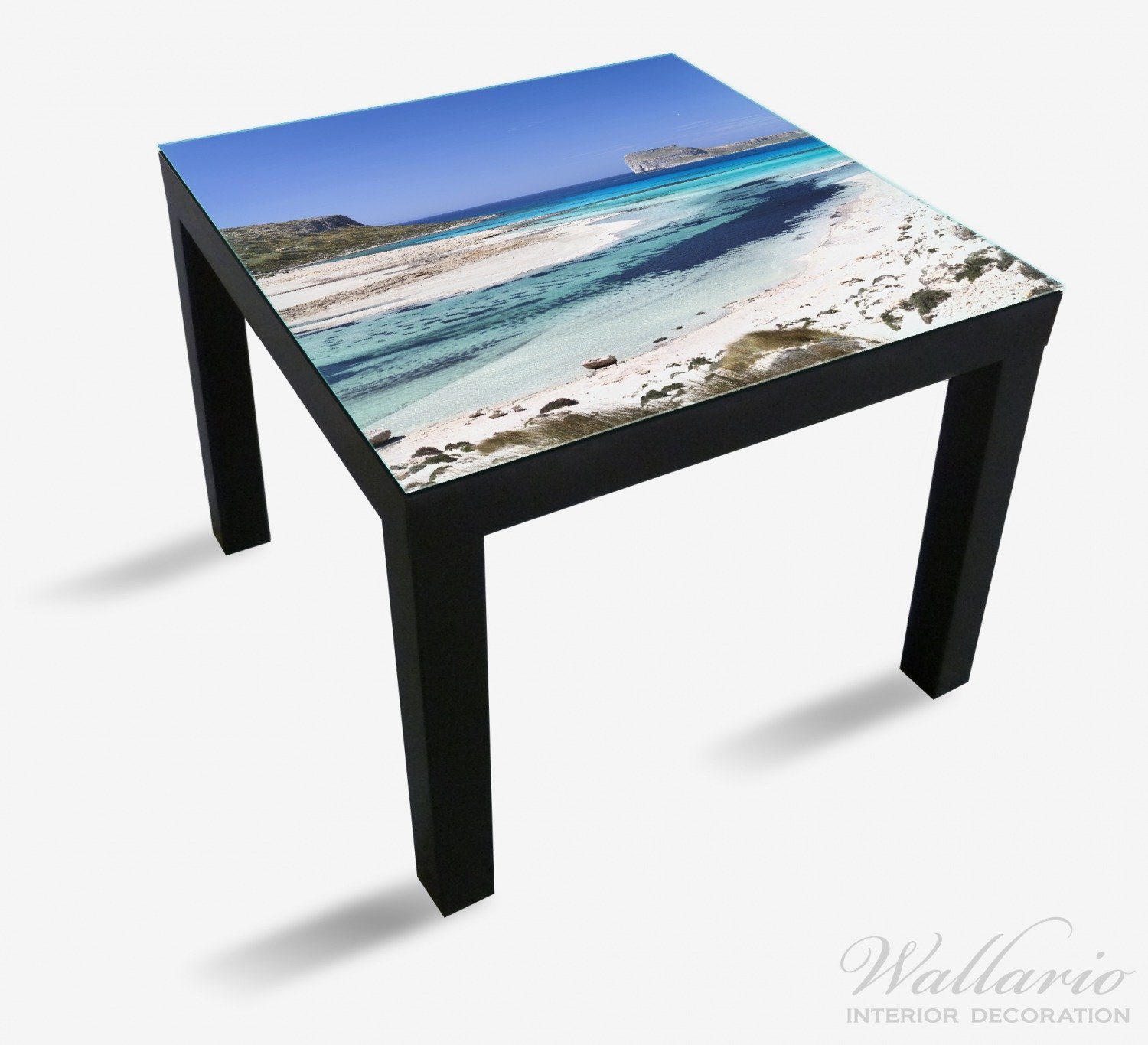 Wallario Ikea weißem Tischplatte für Bucht St), (1 Sand Einsame Lack geeignet klarem mit und Tisch Wasser