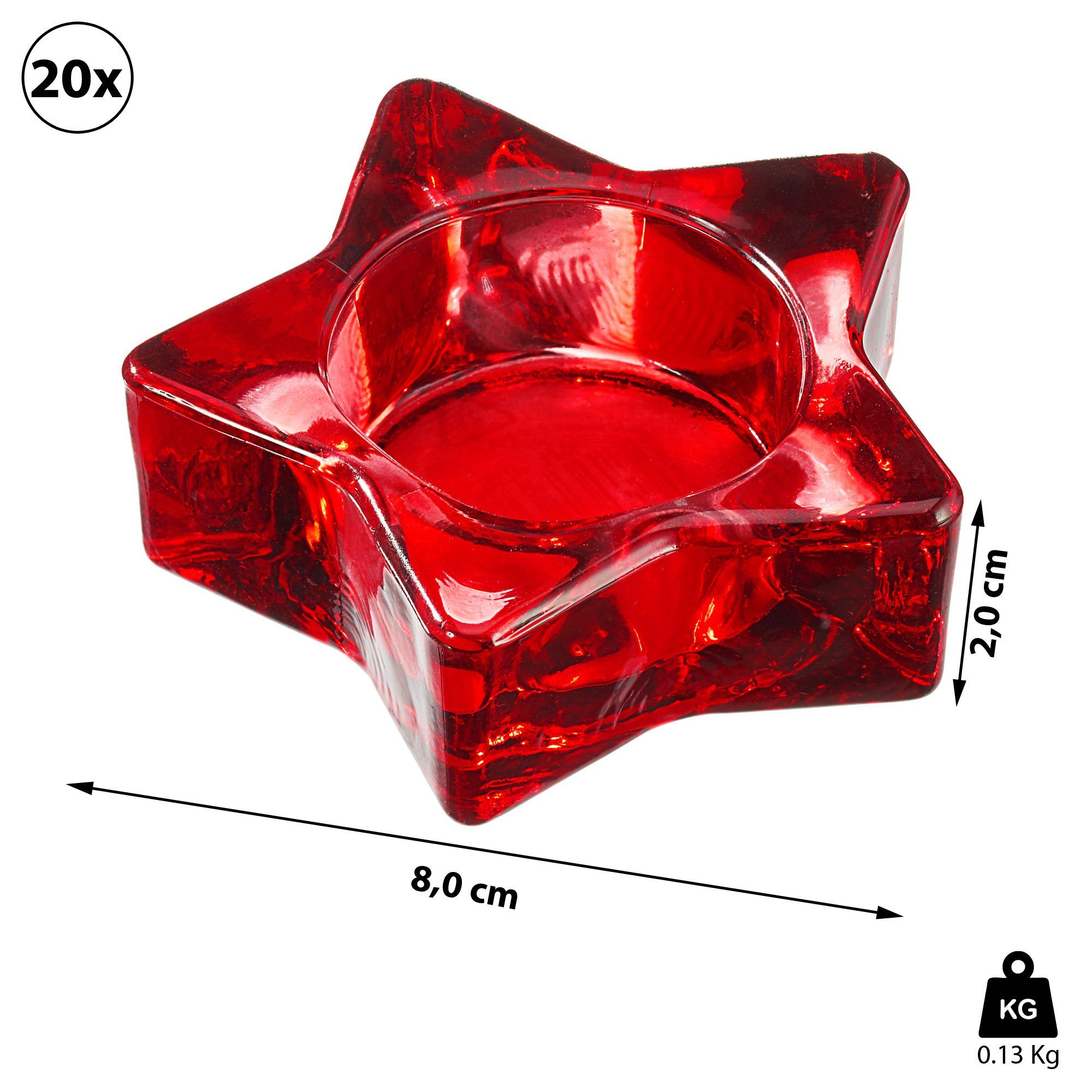 CEPEWA Teelichthalter rot Glas Kerze Teelichthalter 8x2cm Set Stern 20er