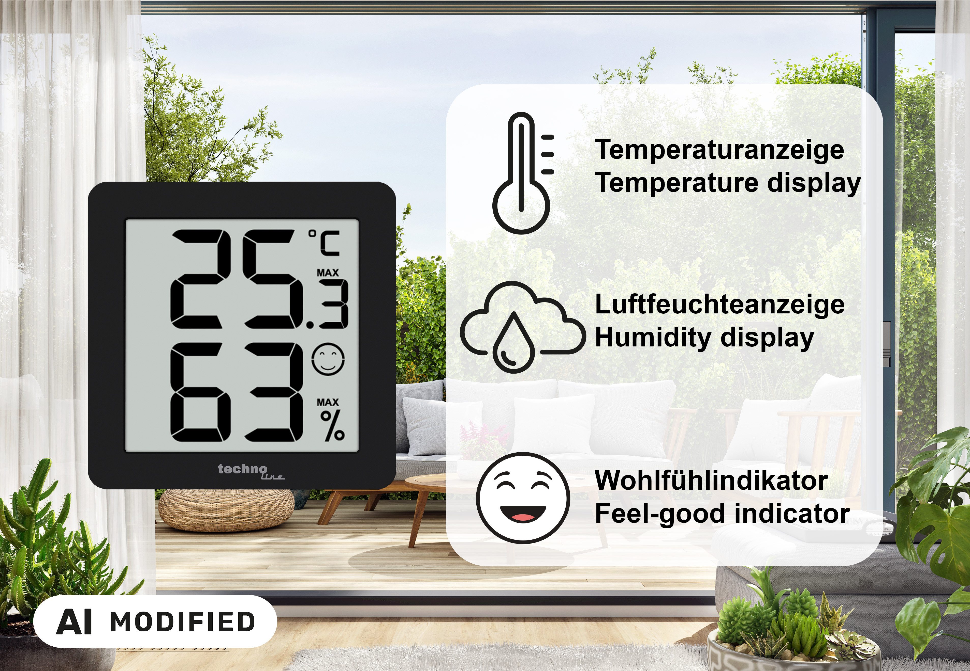 technoline Raumthermometer WS 9425, 2+1 Sparset, 3er Set, mit Raumkomfortanzeige