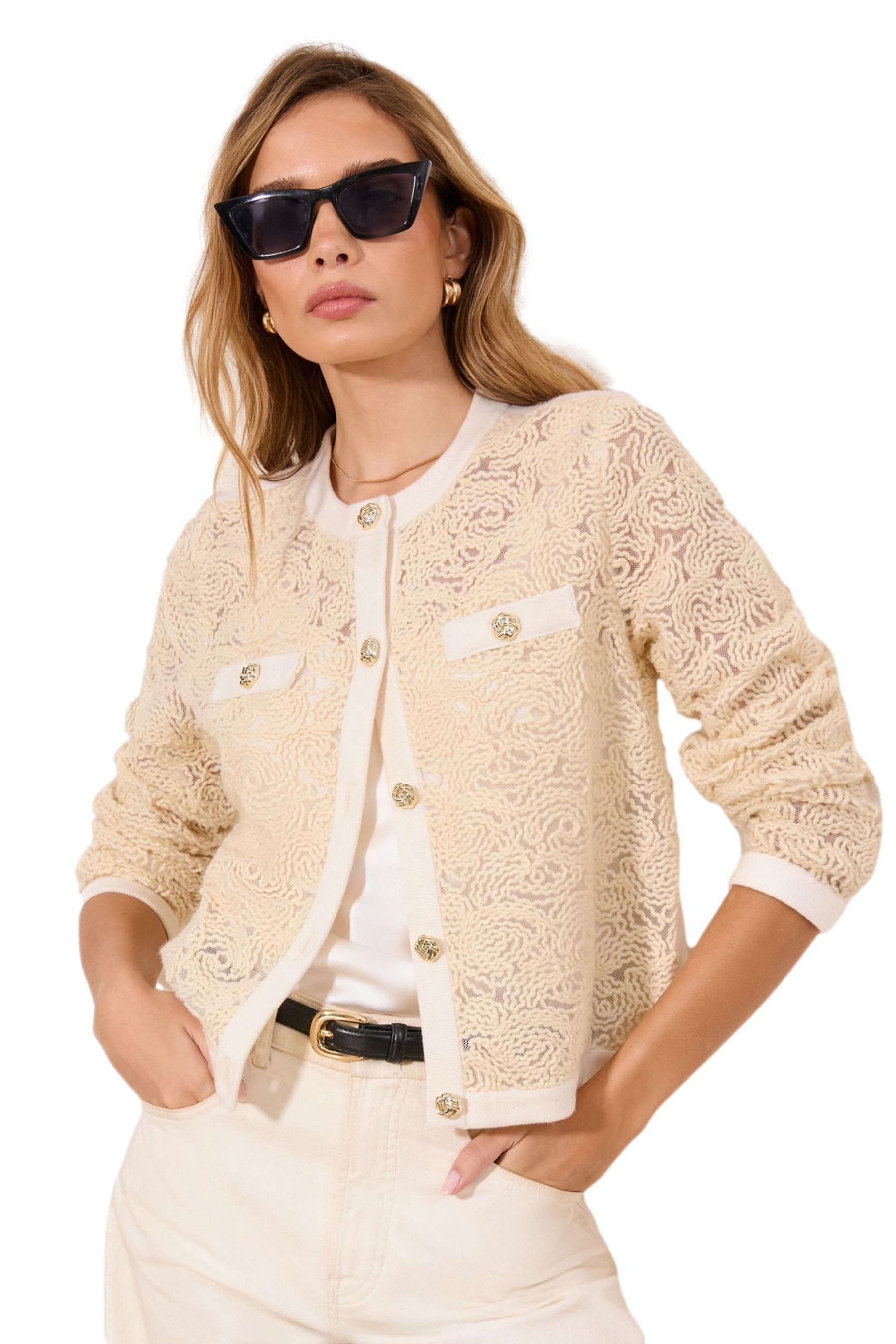 LIPSY Strickjacke Lipsy gemusterte Strickjacke mit Mesh, Regular (1-tlg)