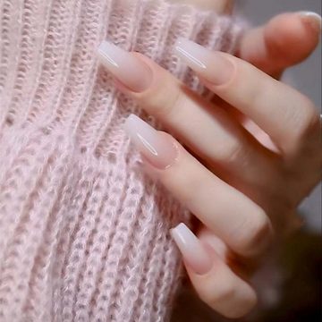FIDDY Kunstfingernägel Milchiges Weiß mit Verlauf: Fertige künstliche Fingernägel zum Tragen, verpackt 1-tlg., Kristallklar, Geschenk für Mädchen, lange Standzeit, leicht zu tragen