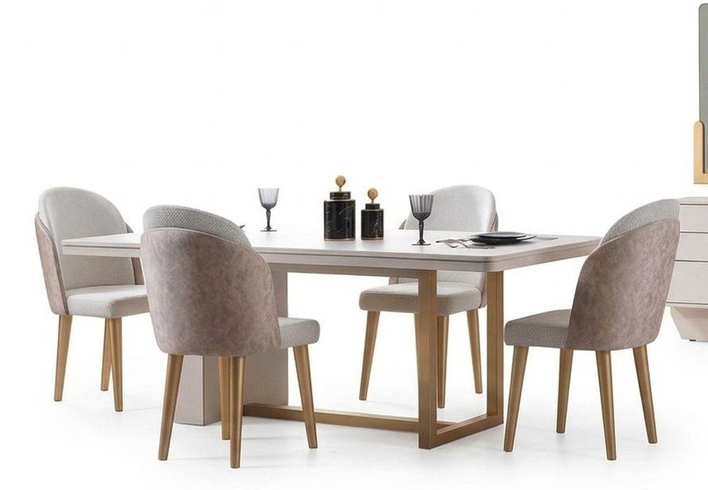 Essgruppe Beiges Esszimmer Set mit modernen Polsterstühlen im eleganten