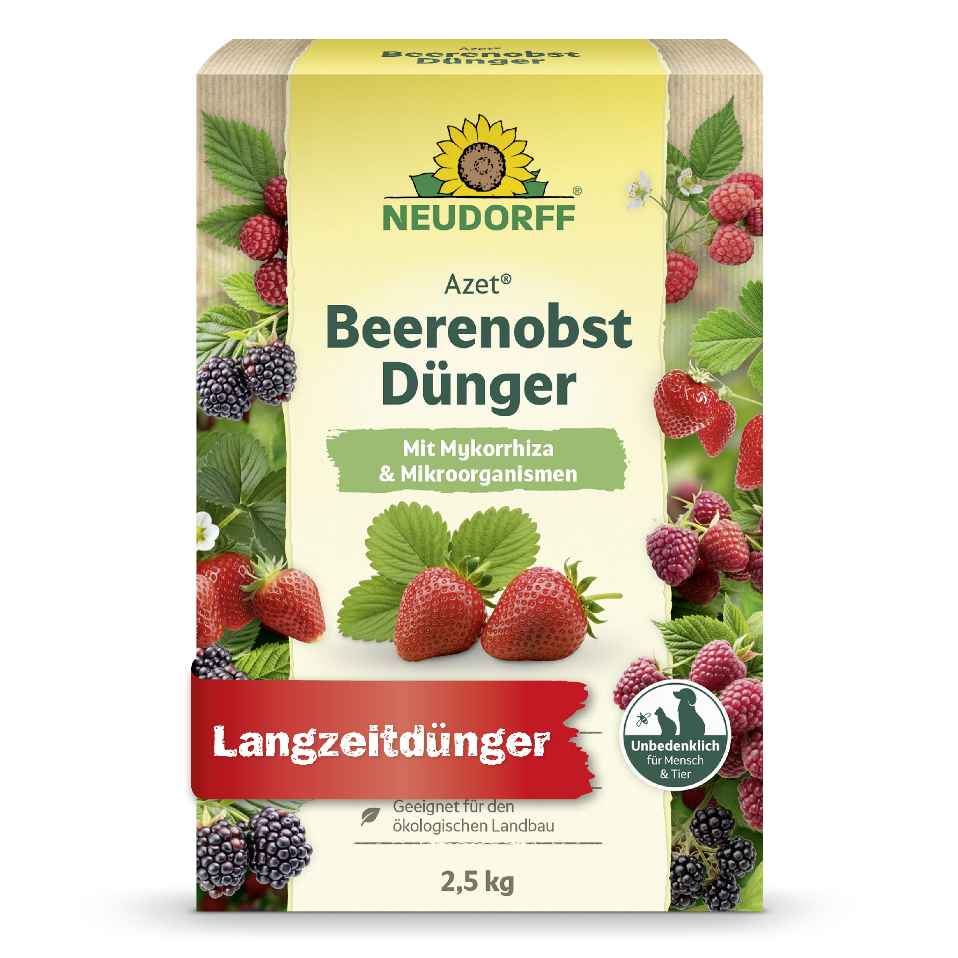 Neudorff Obstdünger Azet Beeren- & ObstDünger 2,5 kg, organischer Langzeitdünger mit Sofort- & Langzeitwirkung, Himbeer & Erdbeer Dünger aus natürlichen Rohstoffen