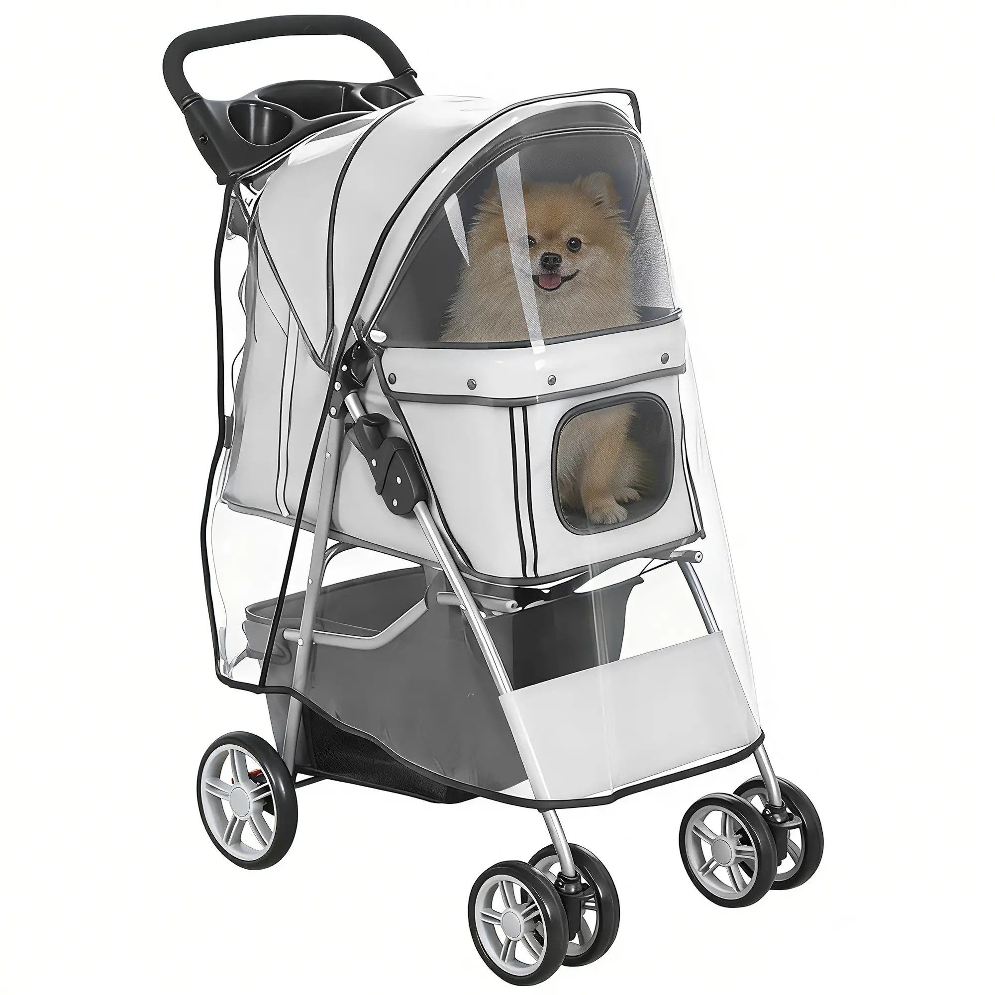 BlingBin Hundebuggy Hundewagen Faltbar Katzenwagen bis 10kg mit Regenschutz mit Kissen, (1er Set, 1-tlg), Reflektorstreifen Aufbewahrungskorb waschbar Kissen Netzfenstern