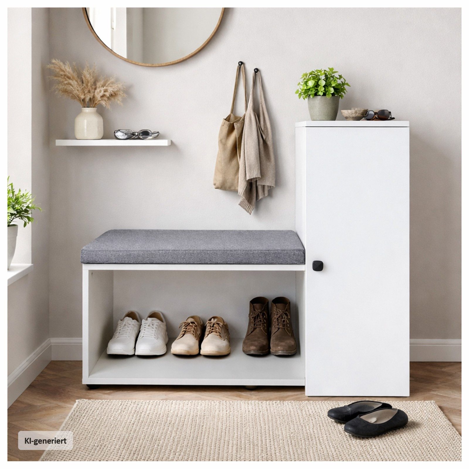 HTI-Living Schuhschrank Schuhschrank mit Sitzbank Thekla Weiß (Stück, 1-St., 1 Schuhschrank inkl. Sitzkissen)