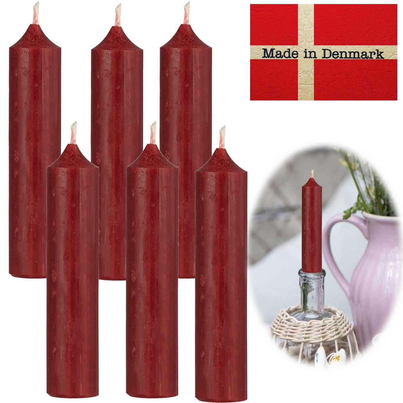 LS-LebenStil Tafelkerze Exklusive Stabkerzen Ribe Rustik 6´er Set Bordeauxrot 11x2,2cm Made in (Spitzkerzen Tafelkerzen für die perfekte Tischdeko Hochzeit Taufe Advent Weihnachten Unparfümiert, 6-tlg), MADE IN EU