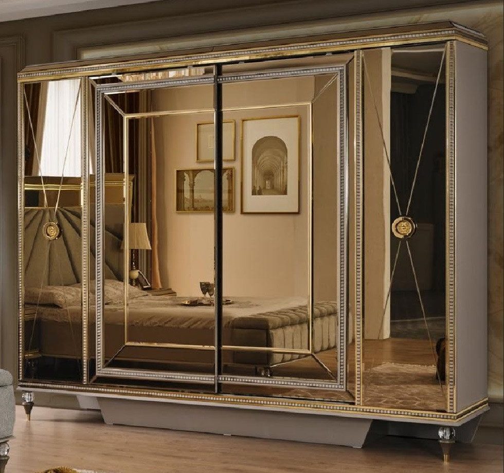 Xlmoebel Kleiderschrank Luxuriöser Vier-Türen-Schrank mit Goldspiegel für das Schlafzimmer. (Kleiderschrank) Hergestellt in Europa