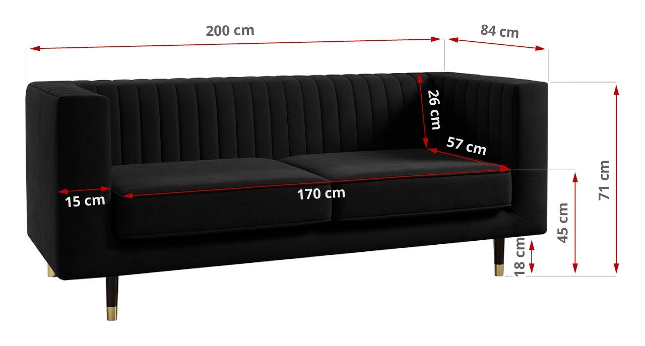 Stil, Schwarz MÖBEL Beinen, Sofa Kronos Loungemöbel 1, hohen im modischen Möbelset ELMO mit 3 MKS 2
