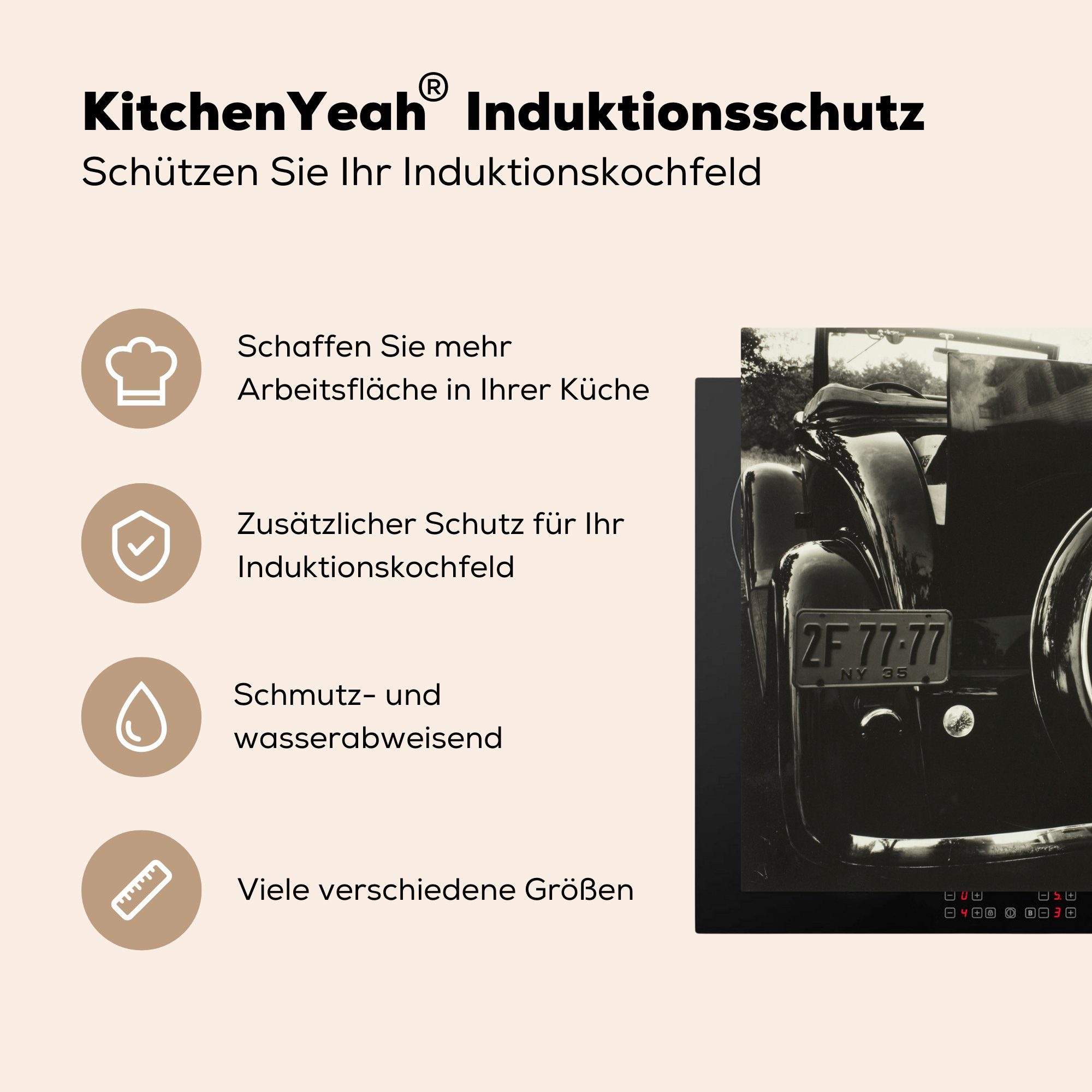 MuchoWow Herdblende-/Abdeckplatte Auto - Oldtimer 59x52 - Induktionsmatte küche, Ceranfeldabdeckung die Stieglitz, Vinyl, tlg), cm, (1 für