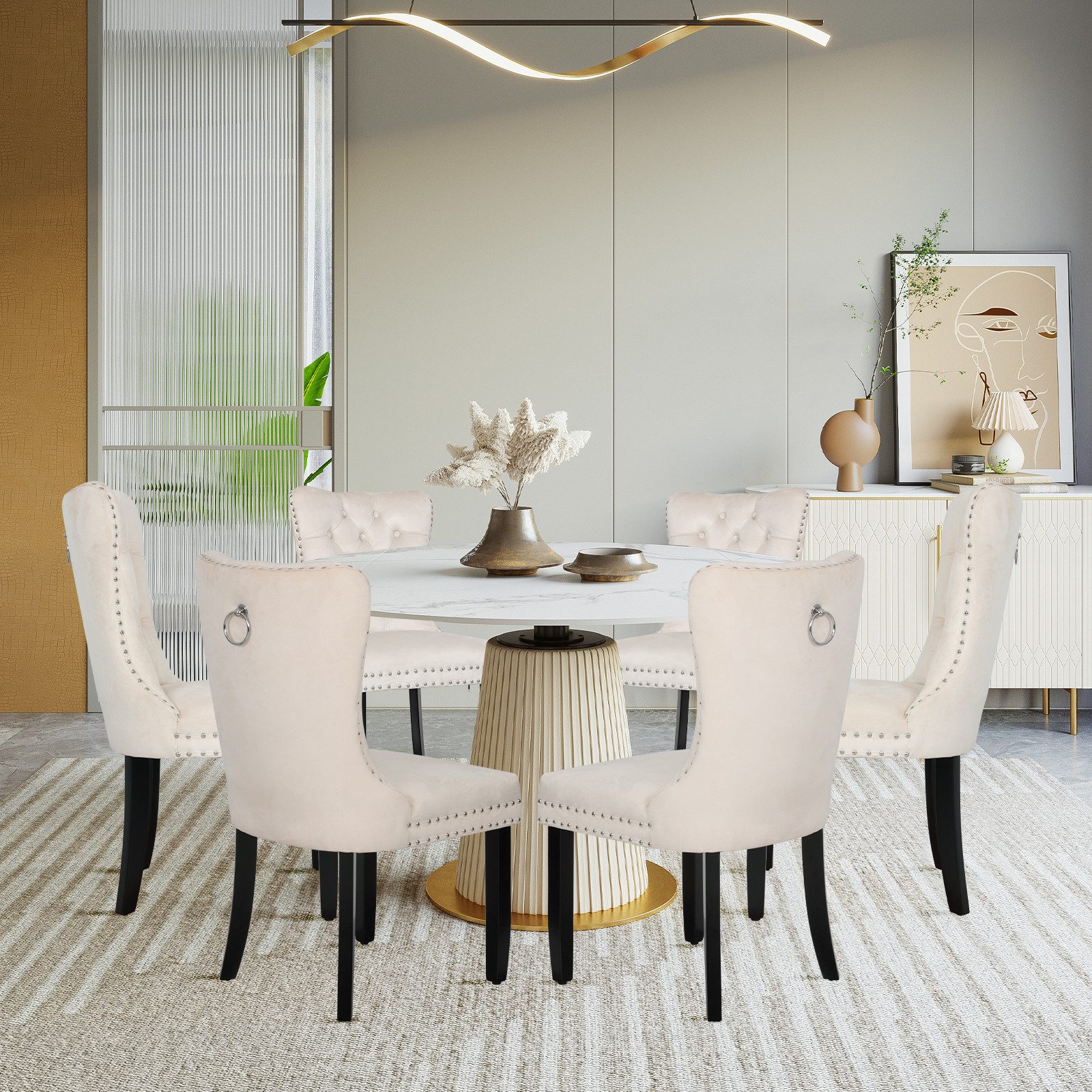 Puluomis Esszimmerstuhl (2/4/6/8 Set Grau/ Schwarz/Beige, 6 St), Samt Stuhl günstig online kaufen