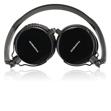 Thomson On-Ear Kopfhörer Headset mit flachem Kabel Telefon-Funktion HED2207BK On-Ear-Kopfhörer