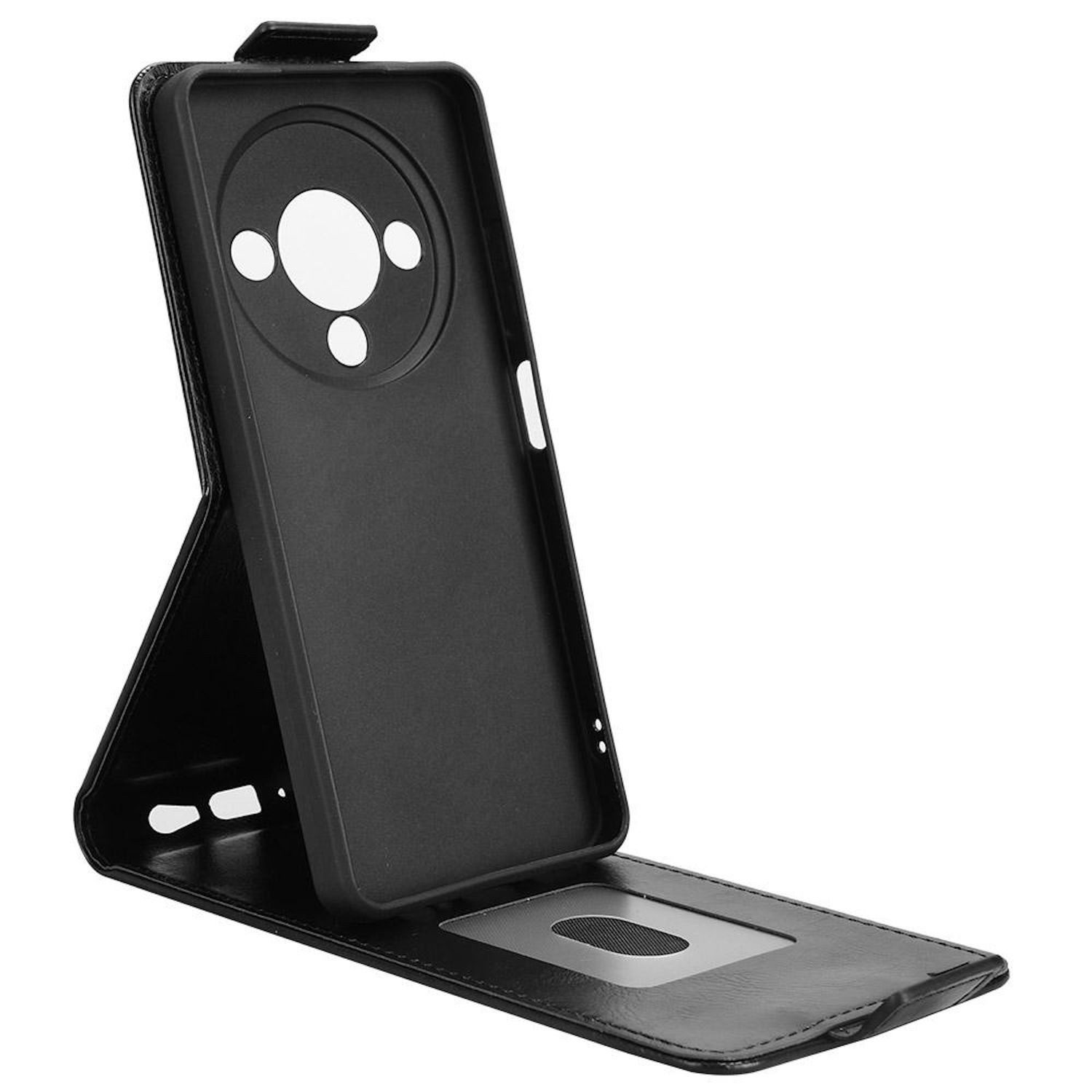 Wigento Smartphone-Hülle Für ZTE Blade A76 5G Magnetische Vertikale Kunstleder Hülle Schwarz, Magnetverschluss, Kartenfächer, Halterfunktion