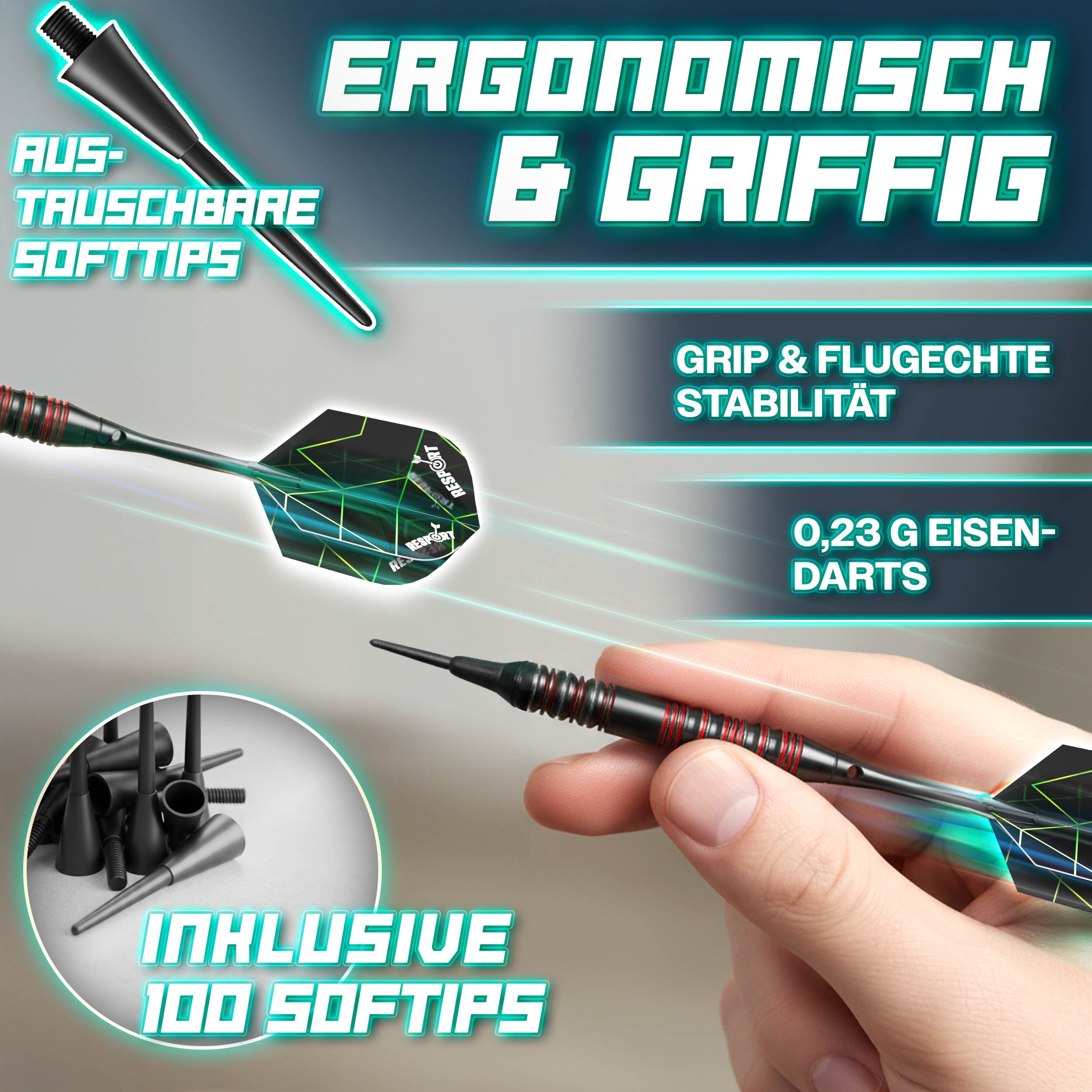 RE:SPORT Dartscheibe RE:SPORT® Elektronische Dartscheibe mit 12x darts, 24x flights, 1x, (100 Pfeilspitzen & Zubehör E Dartautomat für 1–8 Spieler, mit 427 Varianten Elektrisches Dartboard LED Anzeige), Elektronisch Profi Set mit 12 Pfeilen + 24 Pro Flights