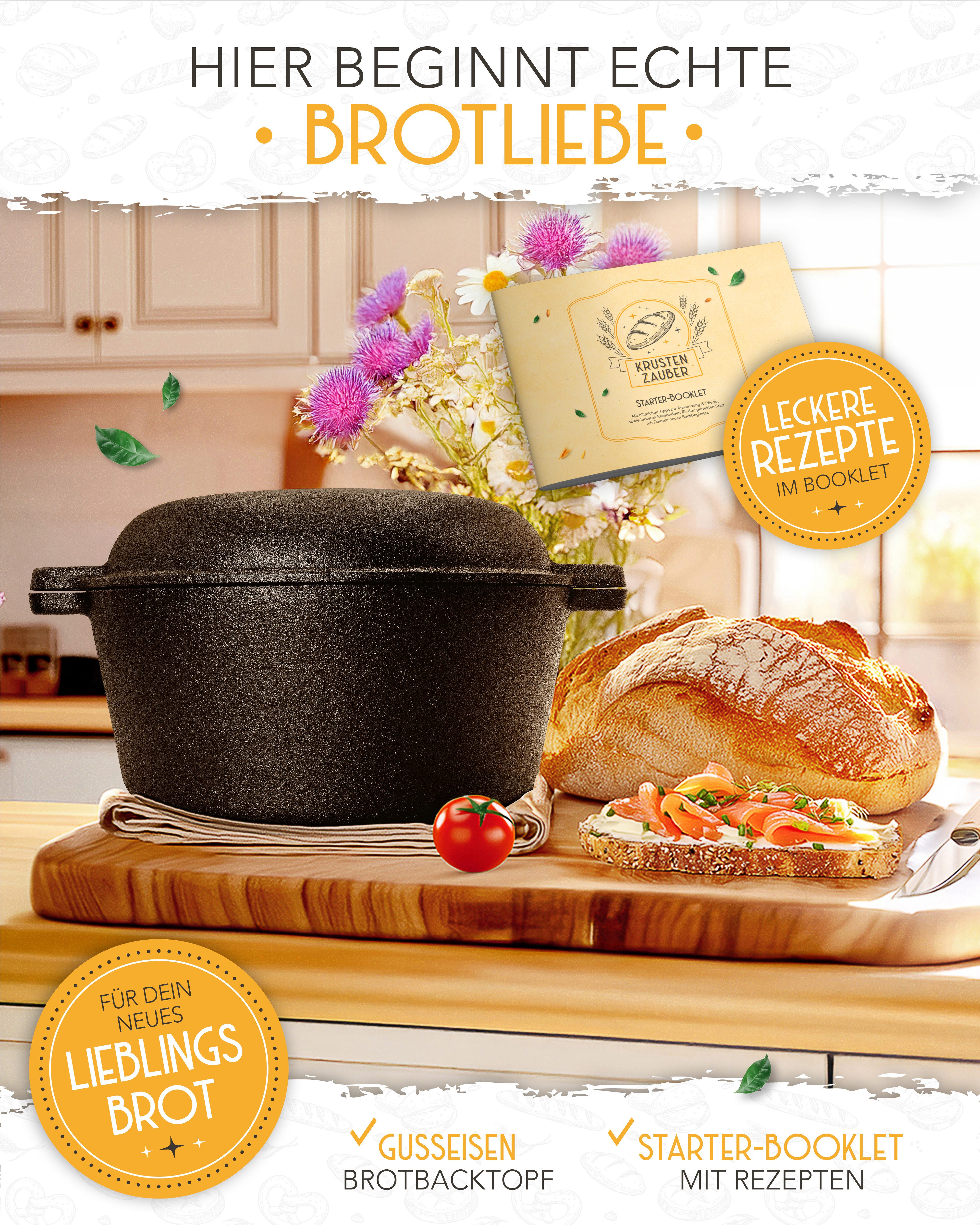 Krustenzauber Kasserolle Gusseisen Topf als Kochtopf, Schmortopf oder Brotbackform – Bild 4 von 5
