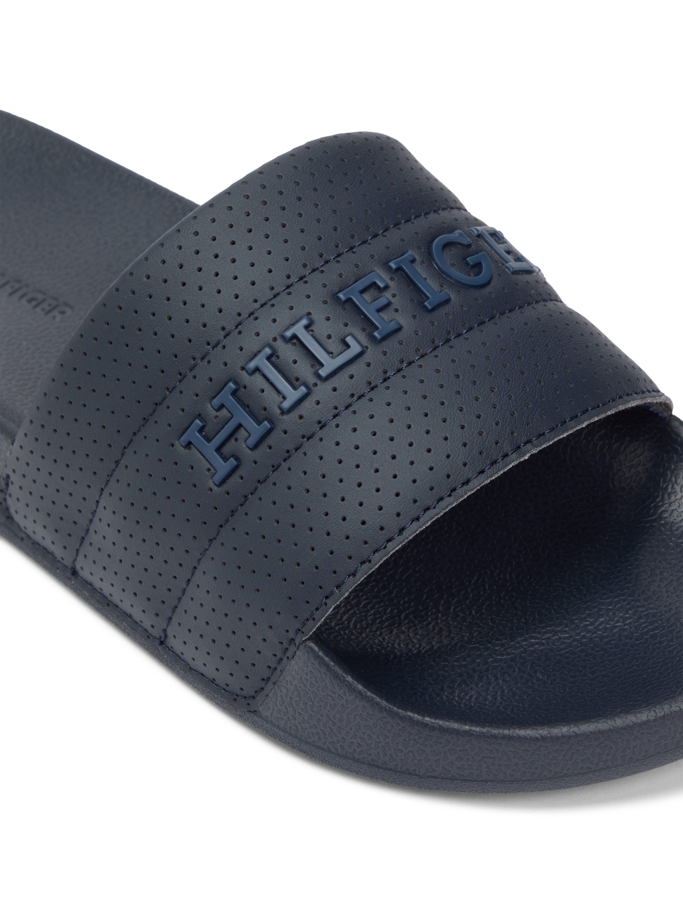 Tommy Hilfiger HILFIGER PAD PERF POOL SLIDE Pantolette, Sommerschuh, Badepantolette mit Logoschriftzug