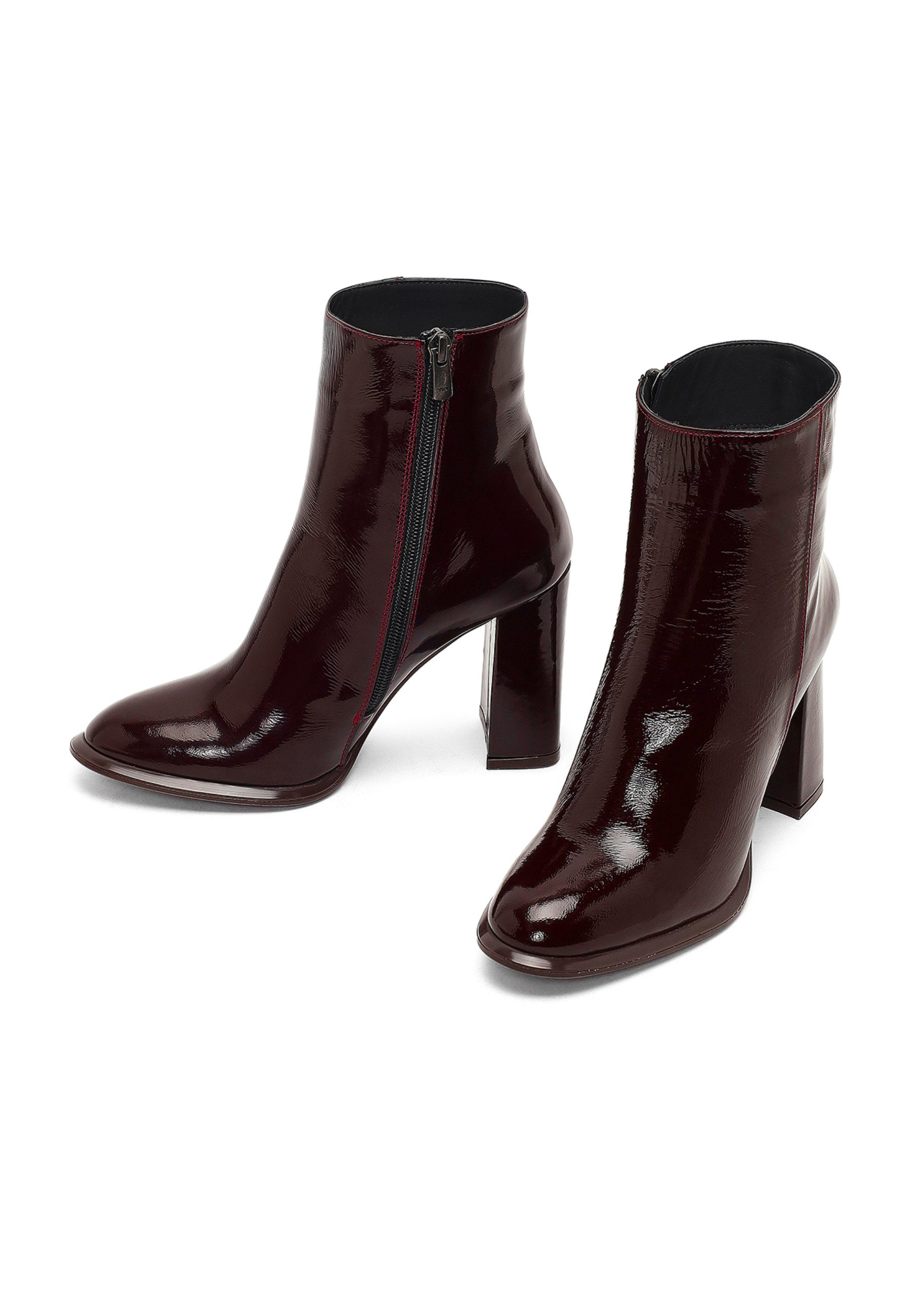 Derimod Absatz-Stiefeletten aus Lackleder Ankleboots Reißverschluss, Textilfutter, TPU Sohle, Absatz 8 cm
