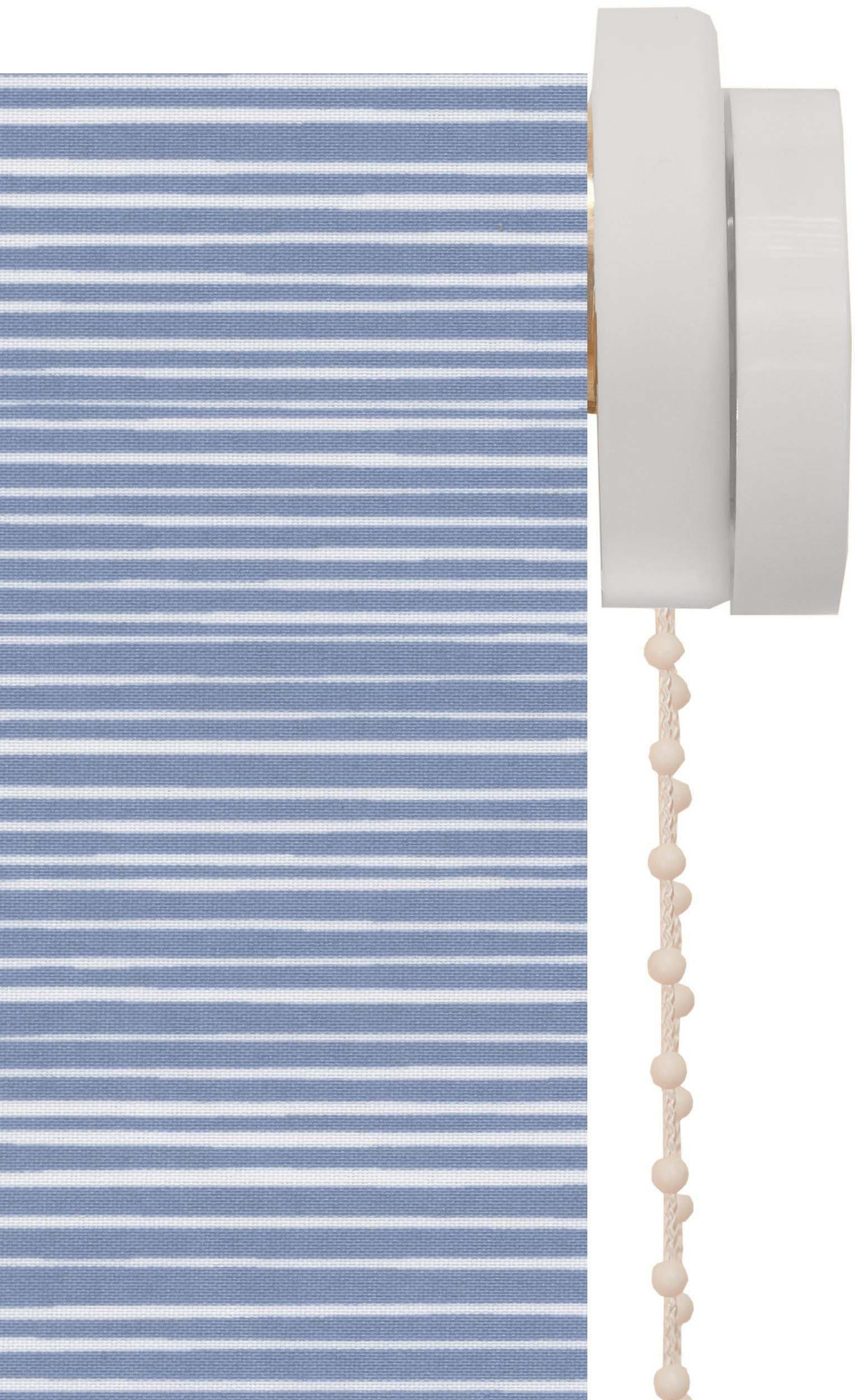 StartUp verschraubt Lichtschutz, Stripes, freihängend, blau sunlines, Style Seitenzugrollo