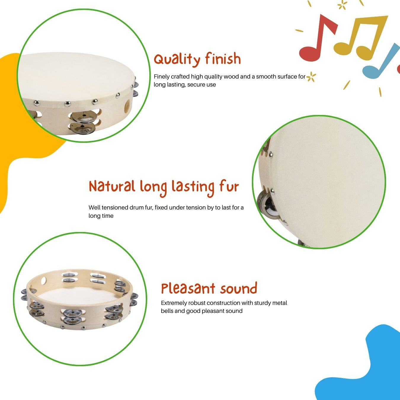 GICO Spielzeug-Musikinstrument Tamburin Handtrommel Musikinstrument D25 cm günstig online kaufen