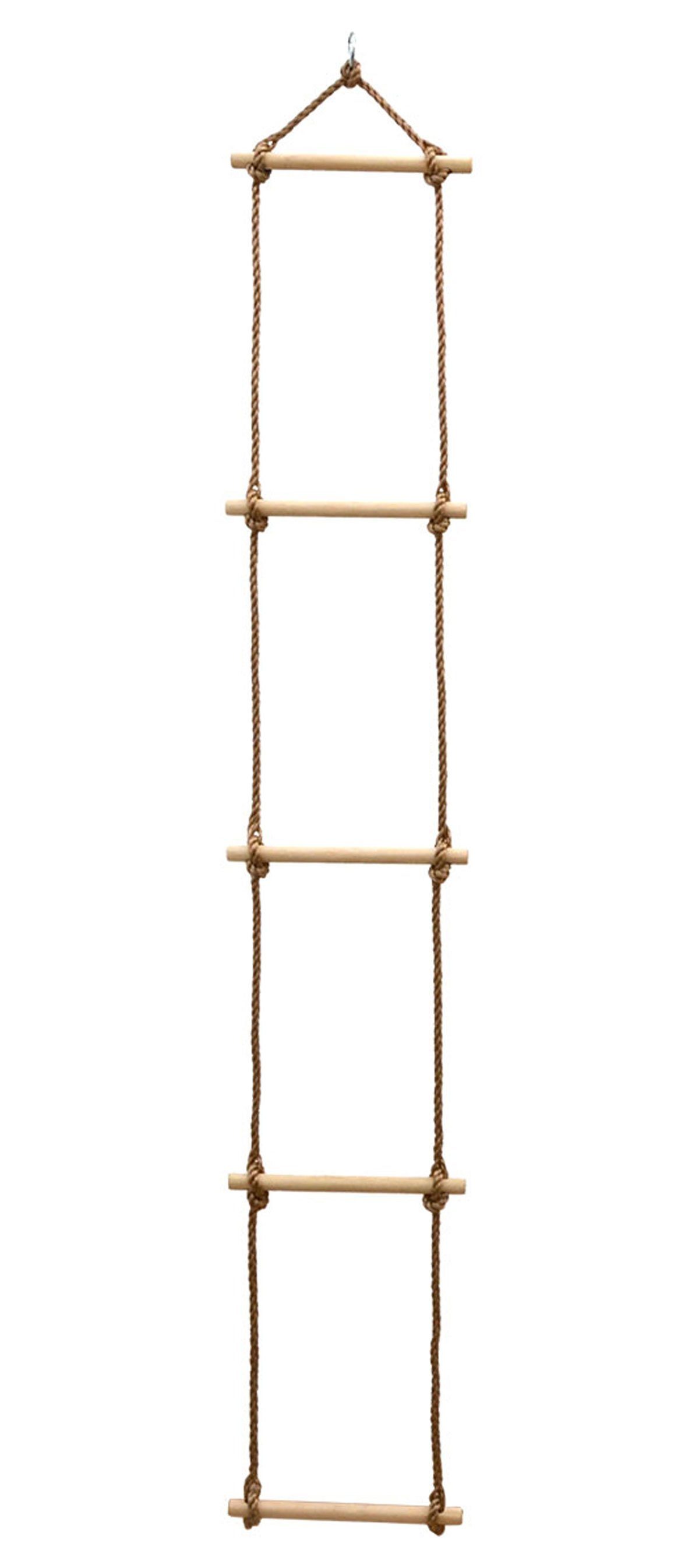 LittleTom Strickleiter für Kinder - Kletterleiter 188 cm mit 6 Holzsprossen Indoor & Outdoor, Leiter für Spielturm, Schaukel, Hochbett & Baumhaus - Kinderleiter