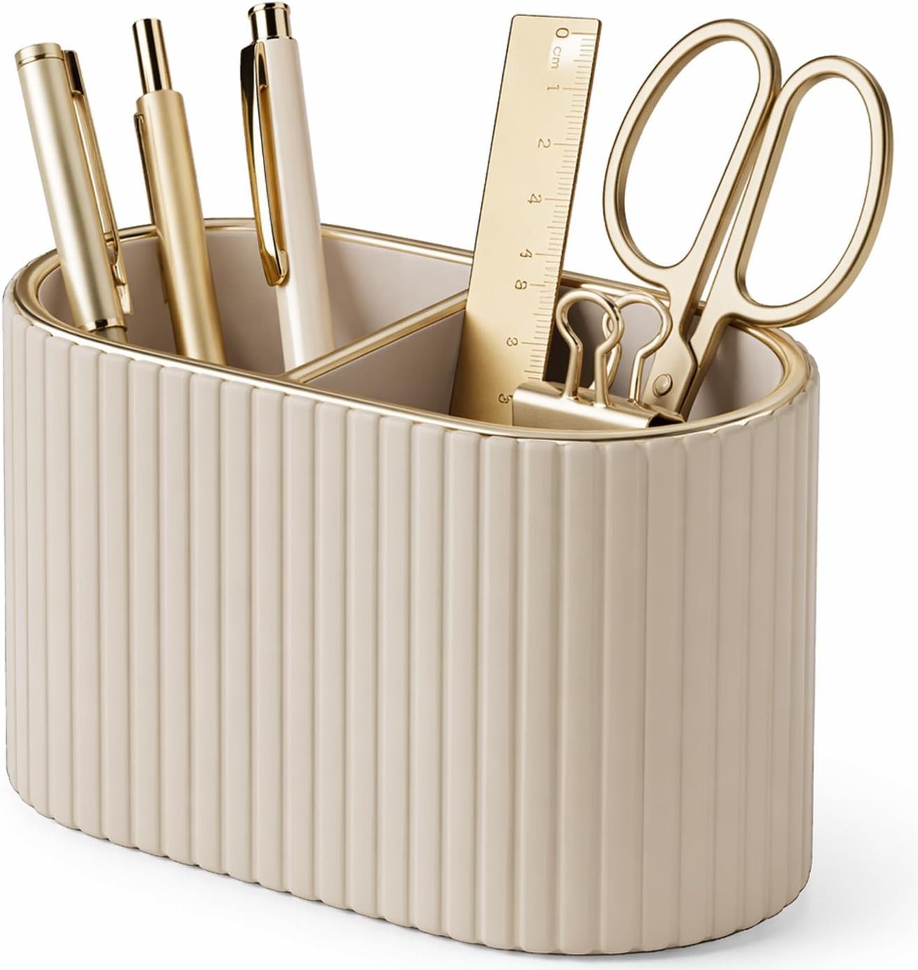 FELIXLEO Küchenorganizer-Set Stifte Organizer Oval PU Leder Stiftehalter 2 Fächer Beige