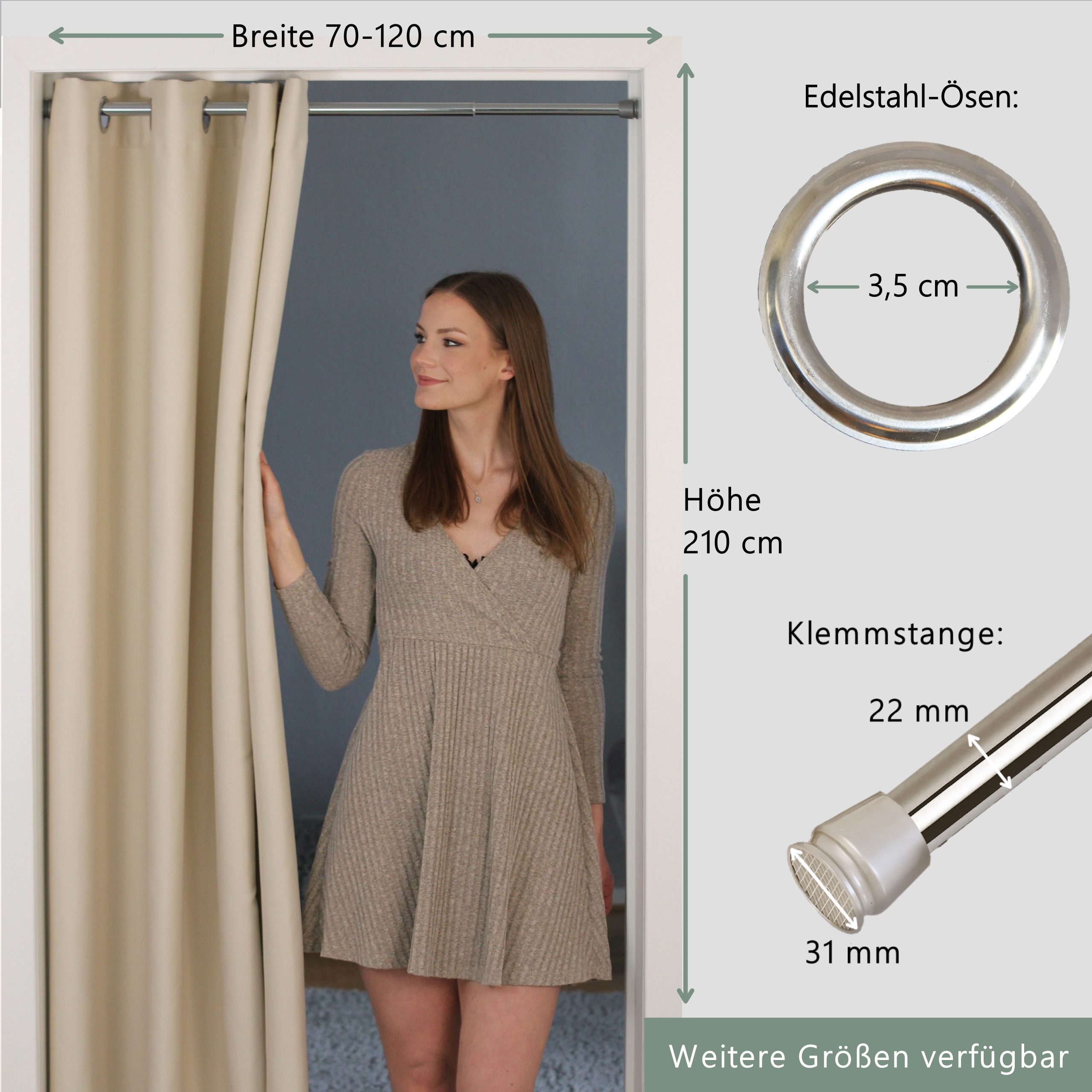 tinycurtains Türvorhang mit Stange silber 70-120 cm Thermo Vorhang ohne Boh günstig online kaufen