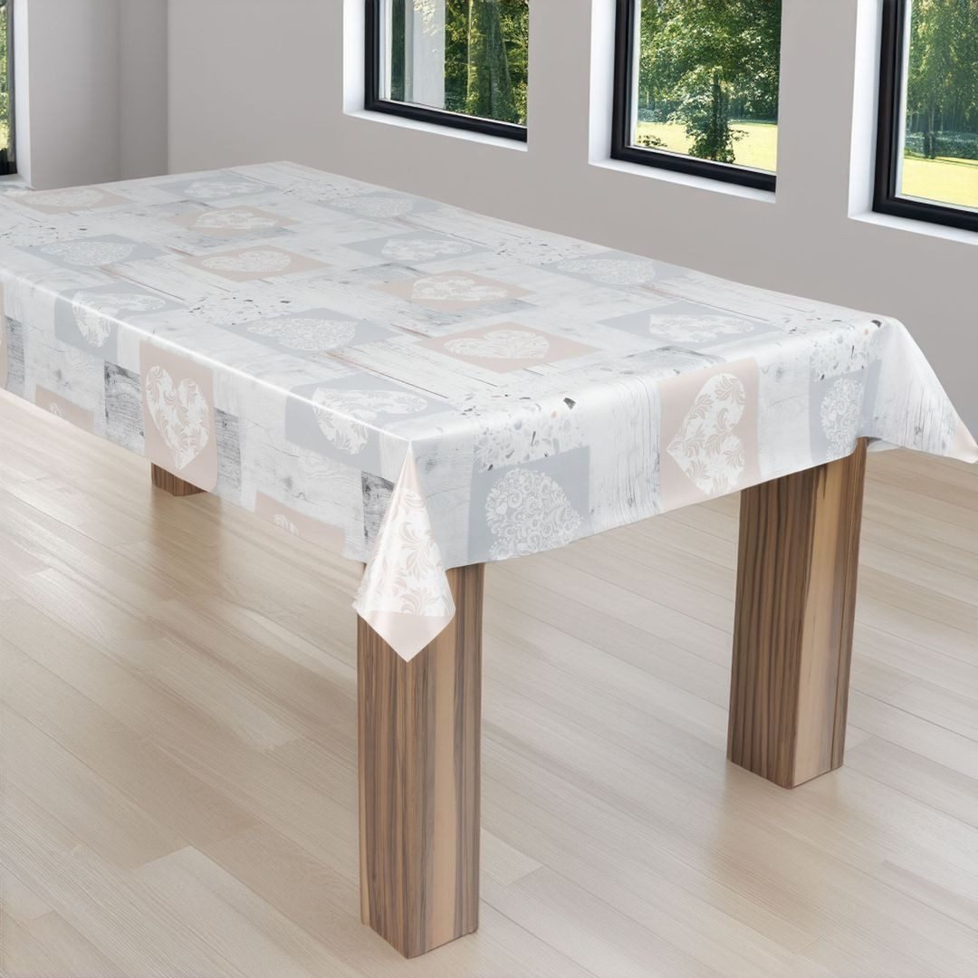 laro Tischdecke laro Wachstuch-Tischdecke Wachstischdecke Naturherzen Beige