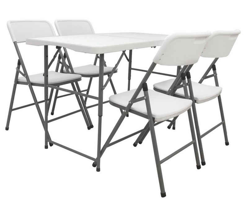 AMANKA Klapptisch Garten Sitzgruppe 120cm Tisch mit 4 Stühlen Set, Klappbare Essgruppe Weiß