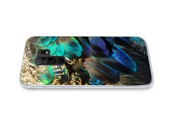 MuchoWow Handyhülle Federn - Pfauenfedern - Pfau - Blau - Kunst, Phone Case, Handyhülle Xiaomi Redmi 9, Silikon, Schutzhülle