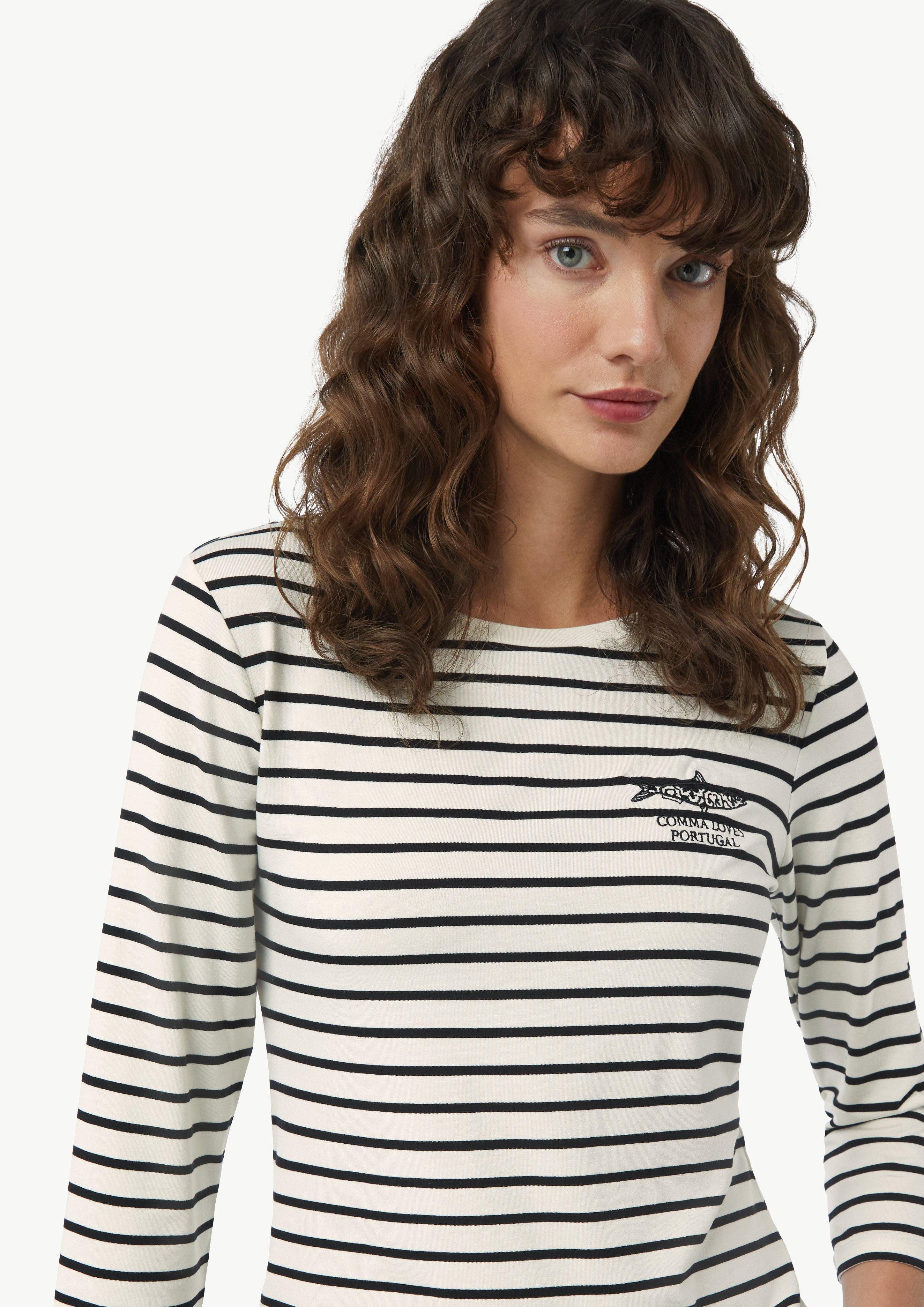 Comma Shirttop Streifenshirt mit Stickerei Artwork günstig online kaufen