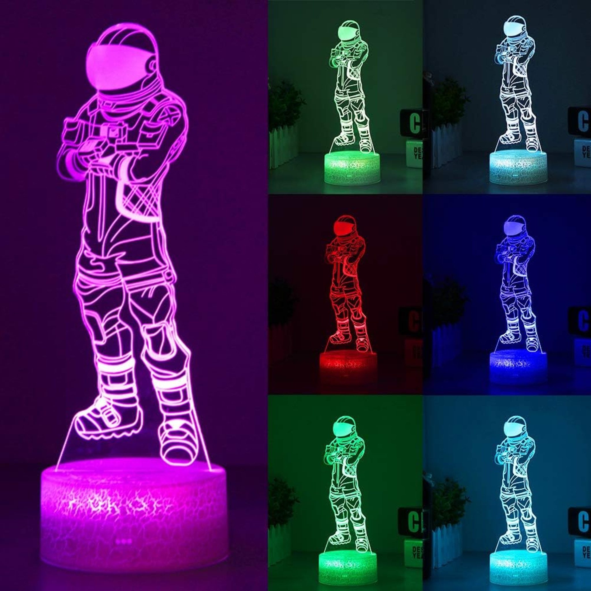 Dreamy Cubby Nachtlicht Astronaut 3D Illusionslampe mit 16 Farben und Touch-Steuerung., Langlebige, energiesparende LEDs mit 7 Farben und 4 Farbmodi., 3D-Illusionseffekt, 7 Farben, USB/Batterie, energiesparend, sicher.