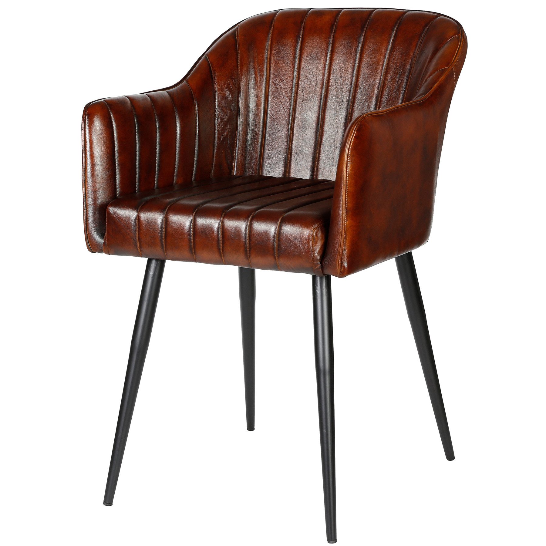 Casa Moro Armlehnstuhl Lederstuhl mit Armlehnen – Polsterstuhl – Esszimmerstuhl, Echtleder in Antikbraun