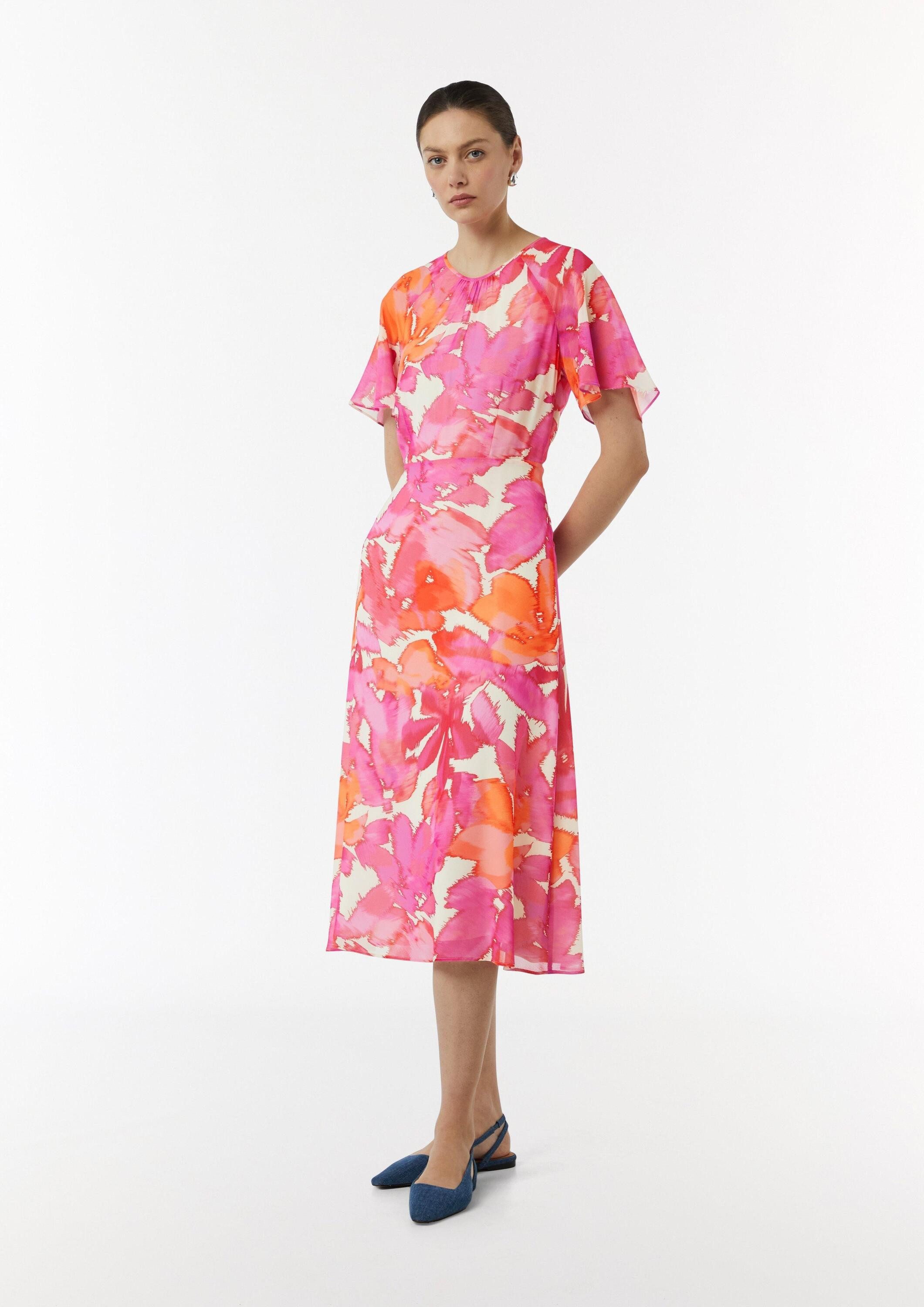 comma Midikleid Kleid Midi-Kleid mit All-over-Print (1-tlg)