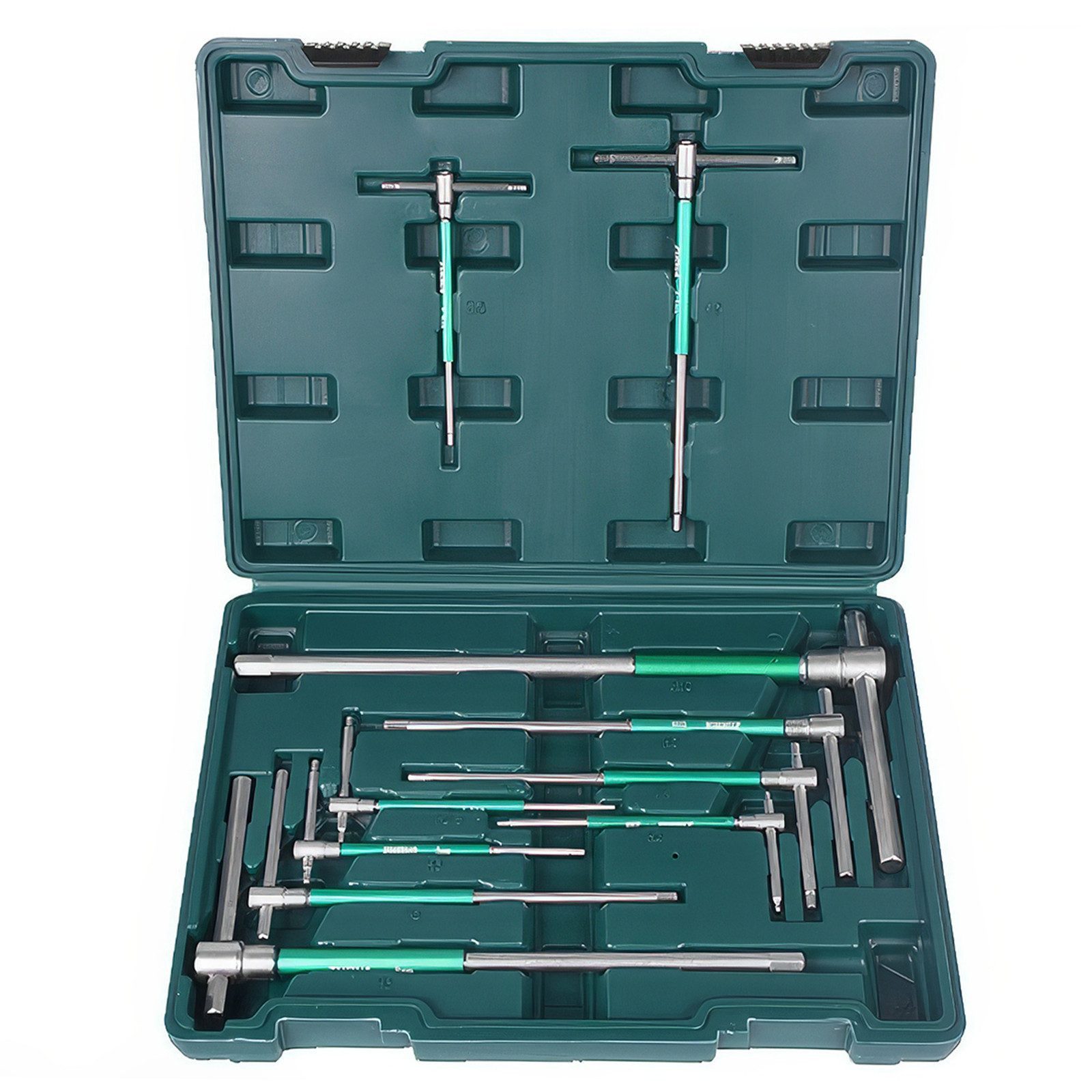 BlingBin Innensechskantschlüssel Stahl Sechseckiger Schraubenschlüssel Set 10 Stück T Stange L Form (10er Set, 10 St., 2-10mm), 360 ​​° Drehung Tragbarer Schieberballenschlüssel