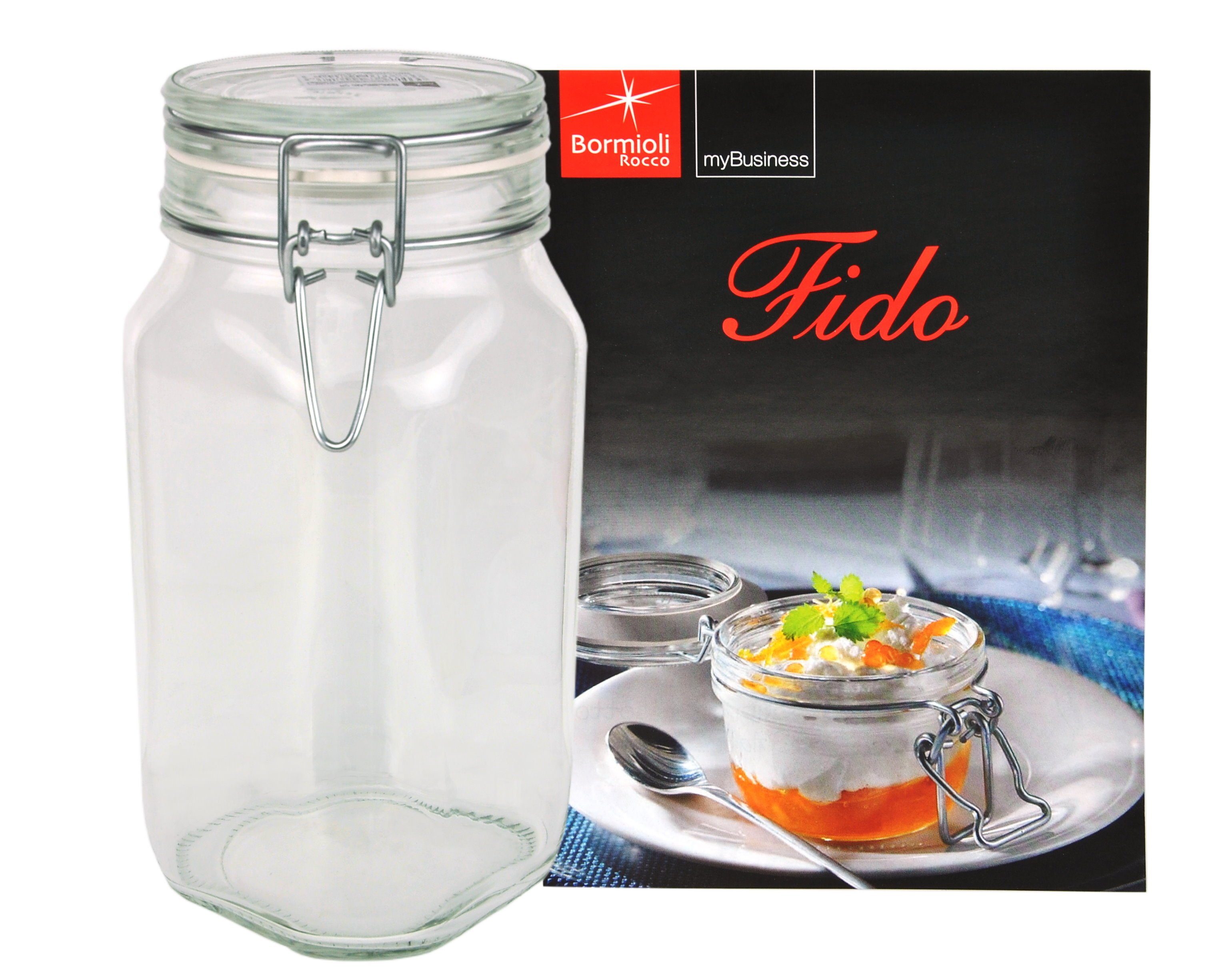 MamboCat Vorratsglas Einmachglas Bügelverschluss Original Fido 1,5L incl. Rezeptheft, Glas