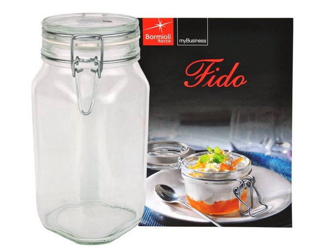 MamboCat Vorratsglas Einmachglas Bügelverschluss Original Fido 1,5L incl. Bormioli Rezeptheft