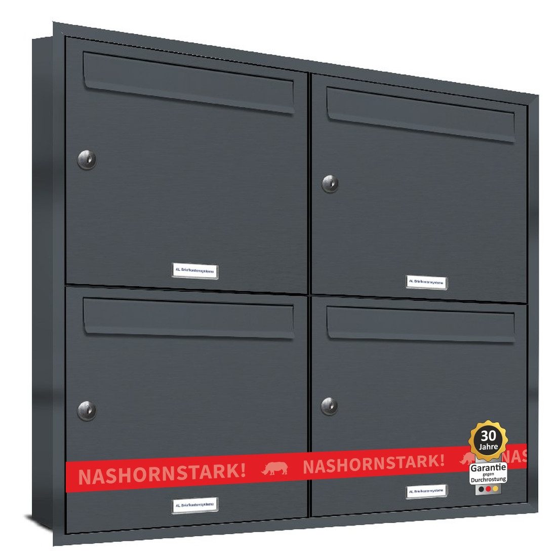 AL Briefkastensysteme Wandbriefkasten 4 Fach Premium Unterputz Briefkasten RAL 7016 Anthrazit wetterfest