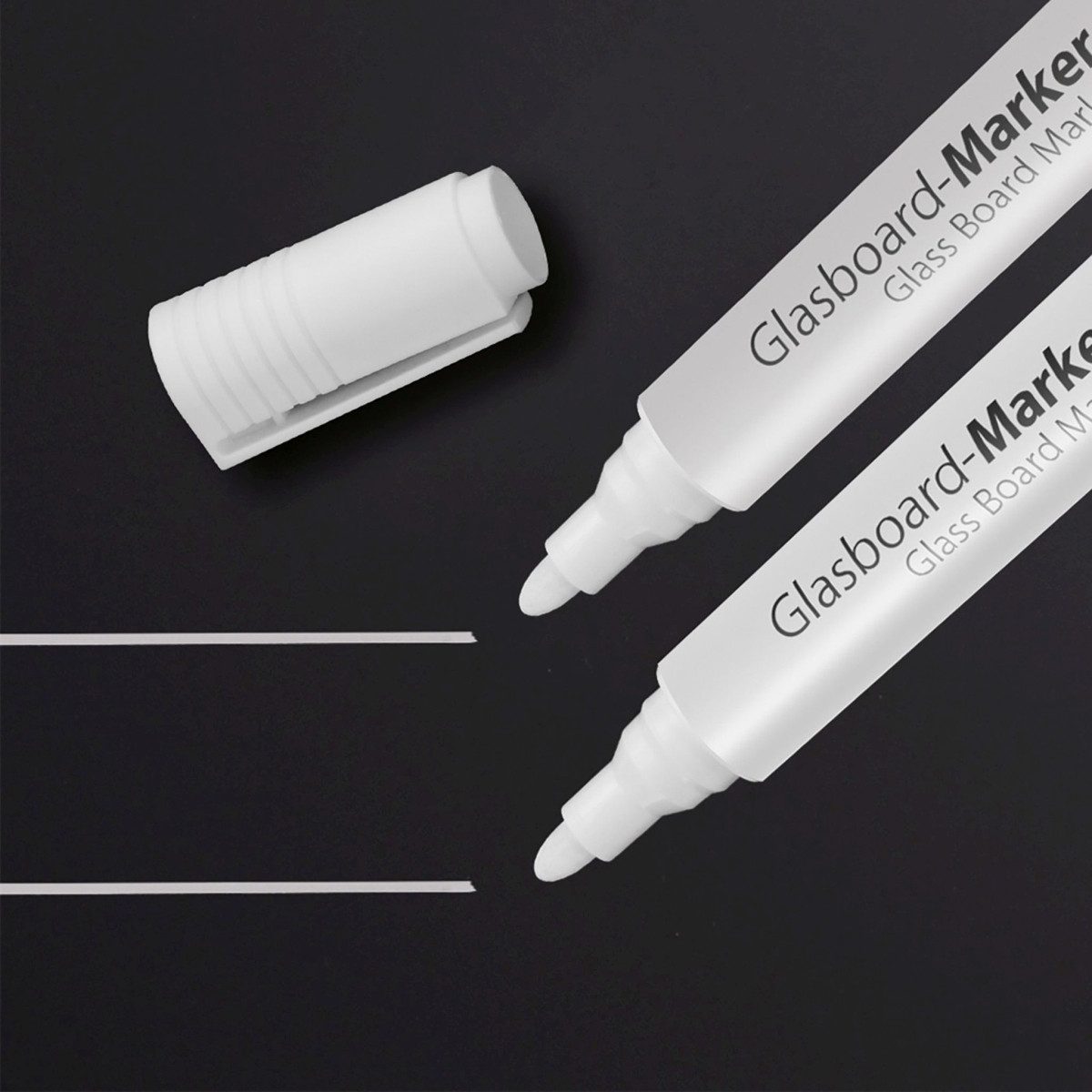 Sigel Whiteboard Marker Glasboard-Marker Rundspitze 2-3mm Tinte mit Kreidepigmenten weiß 2 Stü