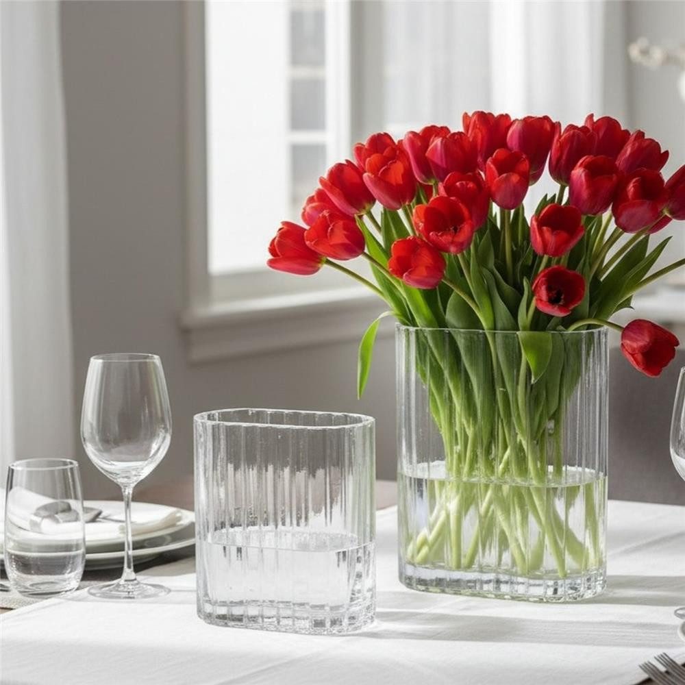 BOLTZE Tischvase Tulipa 2er Set Glas transparent, moderne Blumenvase