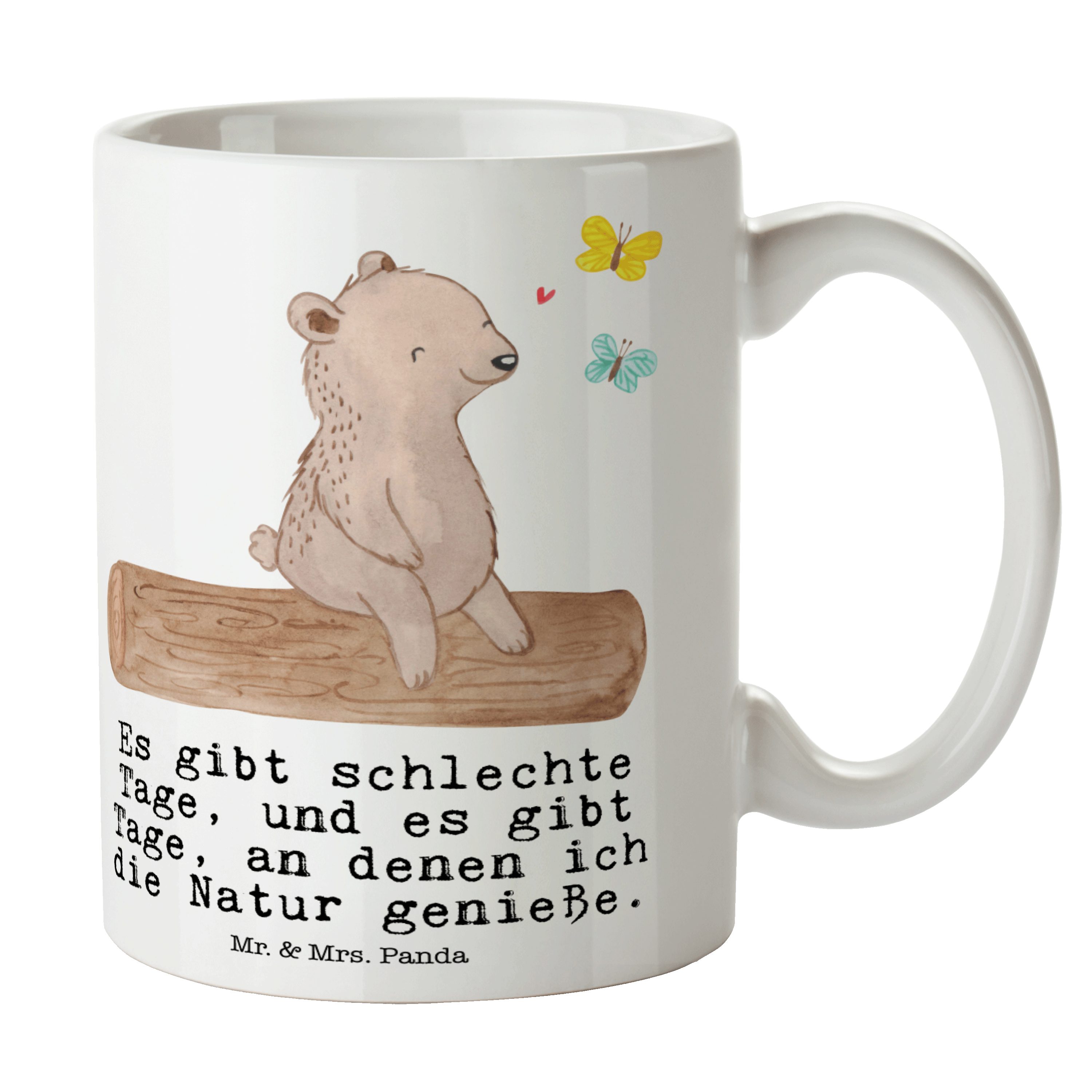 Keramik Tasse Dan, Panda & Geschenk, Outdoor, Lover, Mrs. Bär Nature Mr. Tage - Naturliebhaber Weiß -