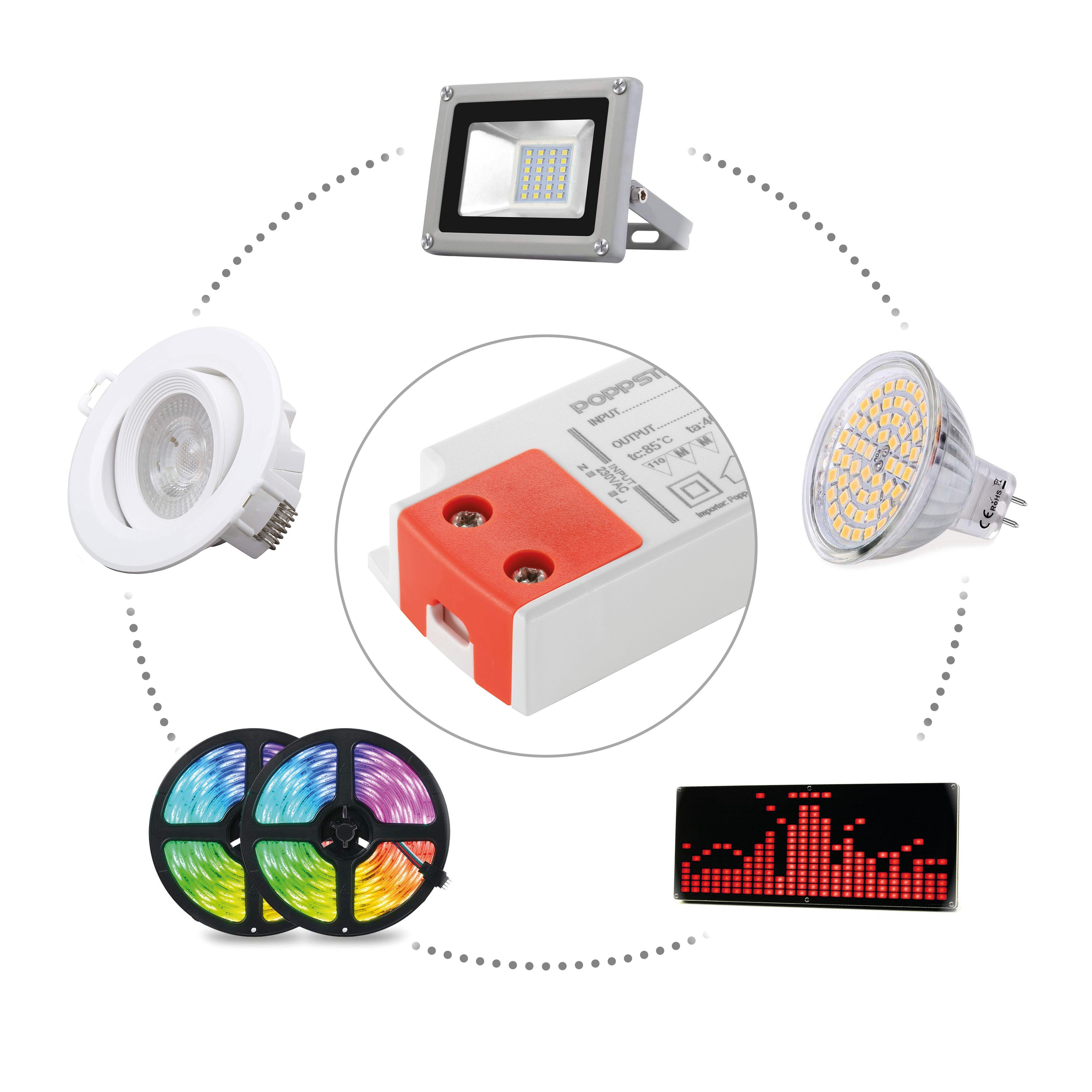Poppstar Ultra flacher V 230V Watt LED-Transformator LED / 0,2 (für Strips LED (Slim 20 Trafo 1,66A und 12V DC bis Trafo Lampen) LED 12 AC