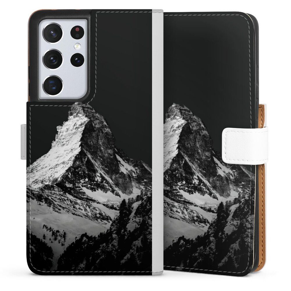 DeinDesign Handyhülle Berg Schnee Alpspitze Snow Capped Mountains Grayscale, Samsung Galaxy S21 Ultra 5G Hülle Handy Flip Case Wallet Cover