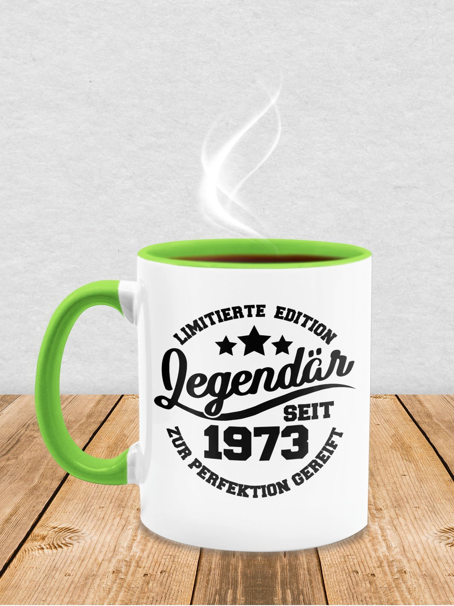 50. Tasse Legendär Shirtracer 1973, Tasse seit 2 Hellgrün Keramik, Geburtstag