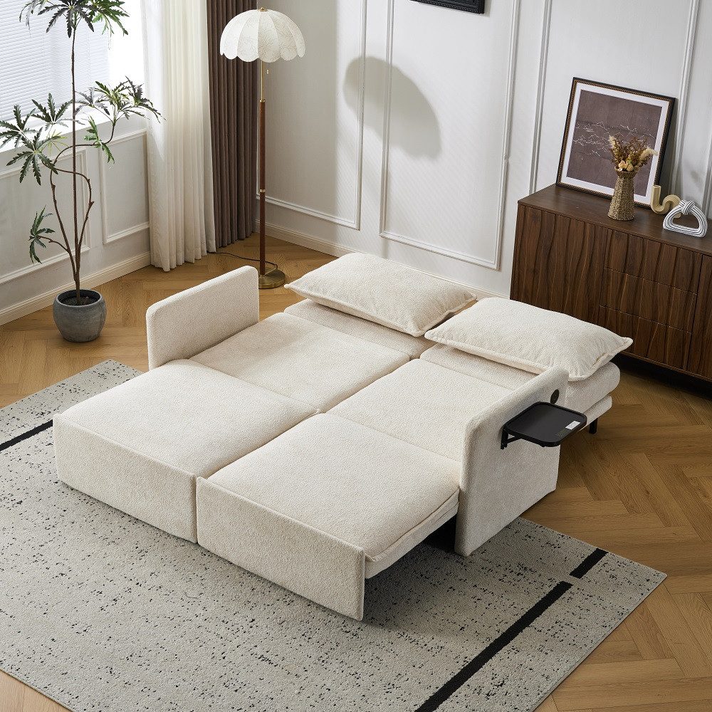Vankel Sofa Sofa mit Schlaffunktion aus Chenille – Sofas Wohnzimmer mit USB, Weich gepolstertes Chenille-Funktionssofa mit Relaxfunktion