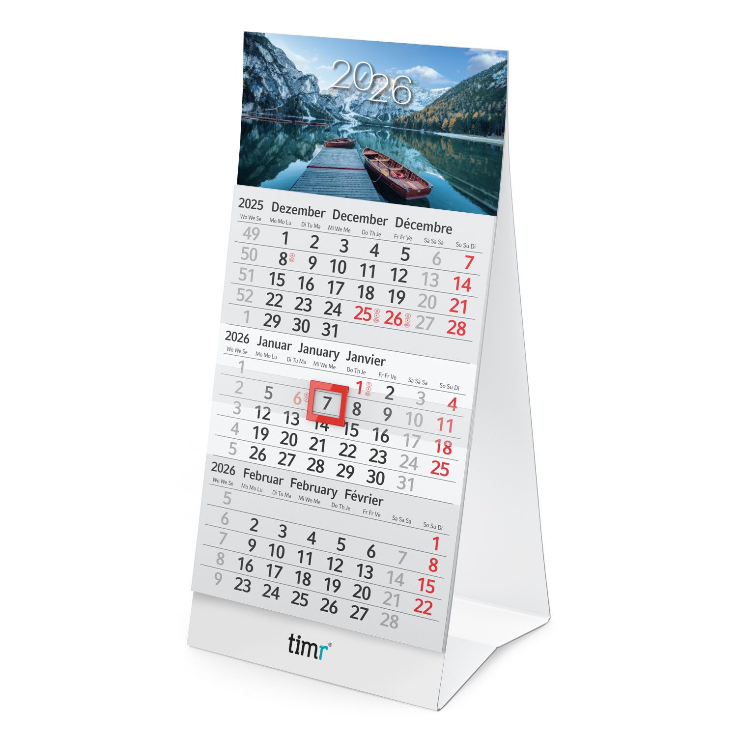 Timr Tischkalender Tischkalender 2026 klein zum Aufstellen - 3 Monatskalender I tr360