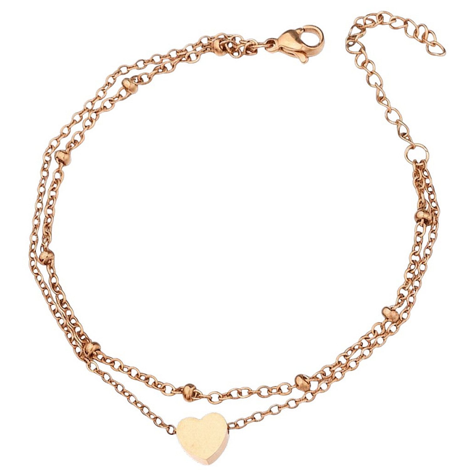 KARMA Fußkette mit Anhänger Fußkettchen mit Herz Anhänger Silber Gold oder Rosé Fusskette Geschenk, Fußschmuck Damen Urlaub Strand Edelstahl